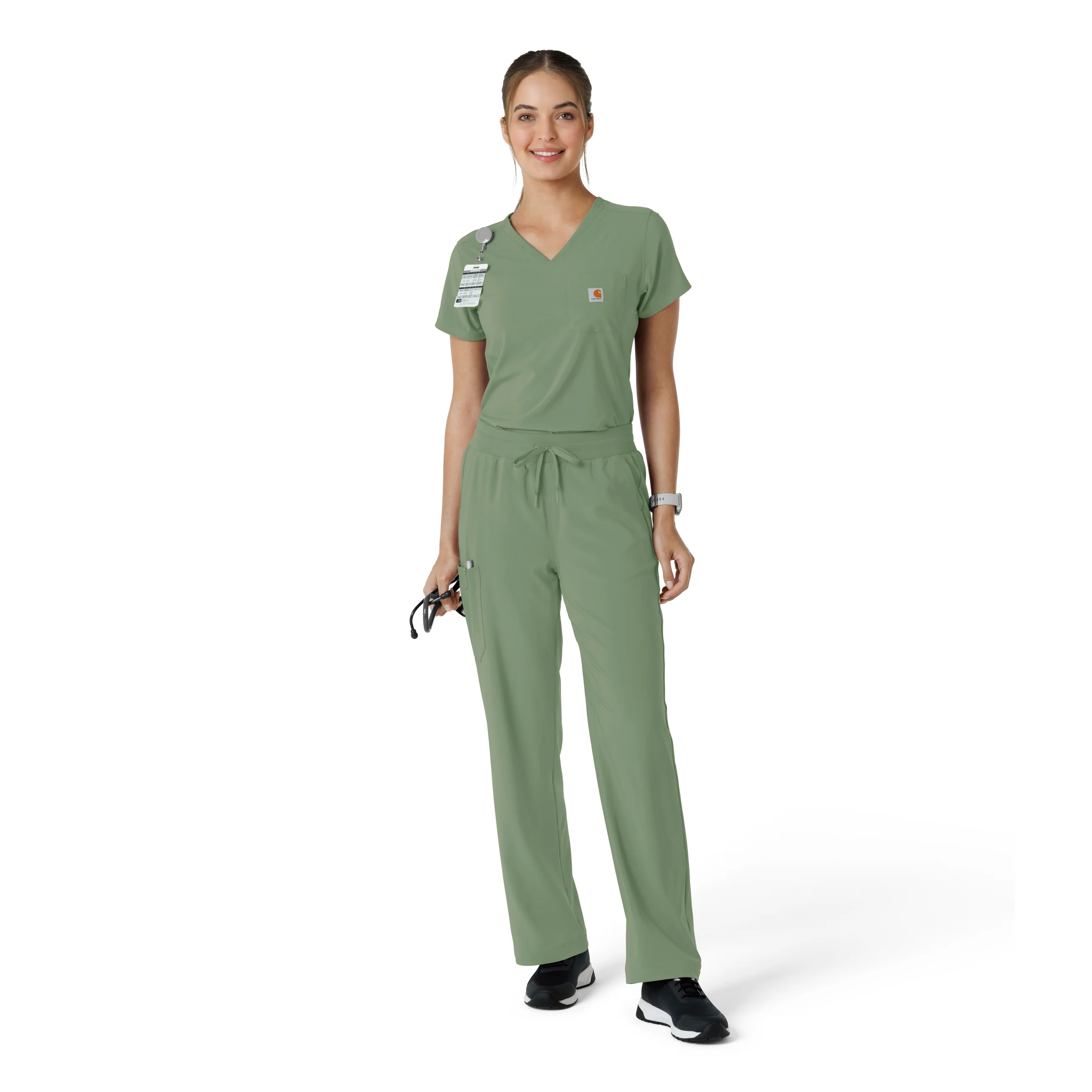 Carhartt Force Cross-Flex Women's Boot Cut Scrub Pant - Green Slate - Image 3