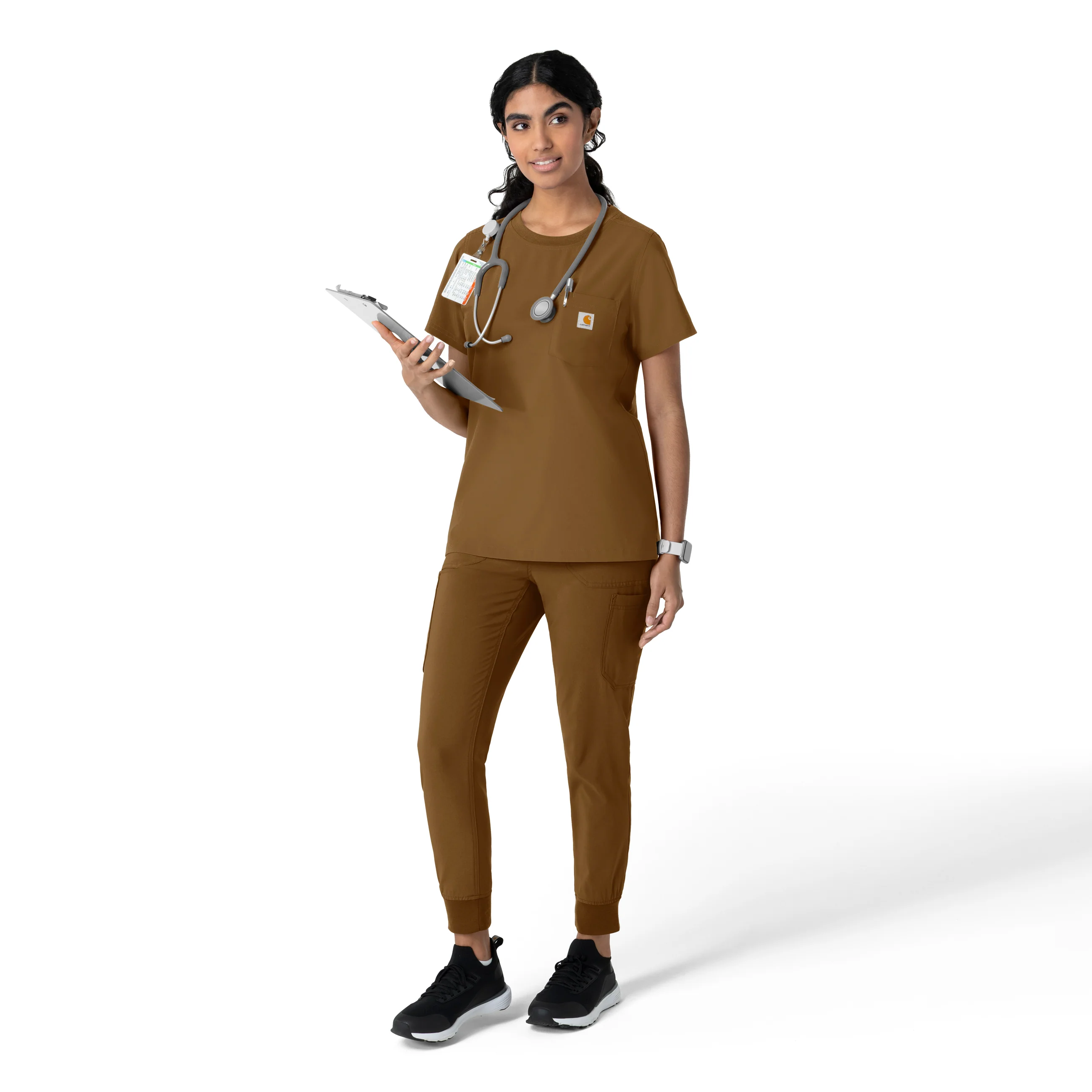 Carhartt Cross-Flex Women's Crew Neck Scrub Top - Carhartt Brown - Image 3