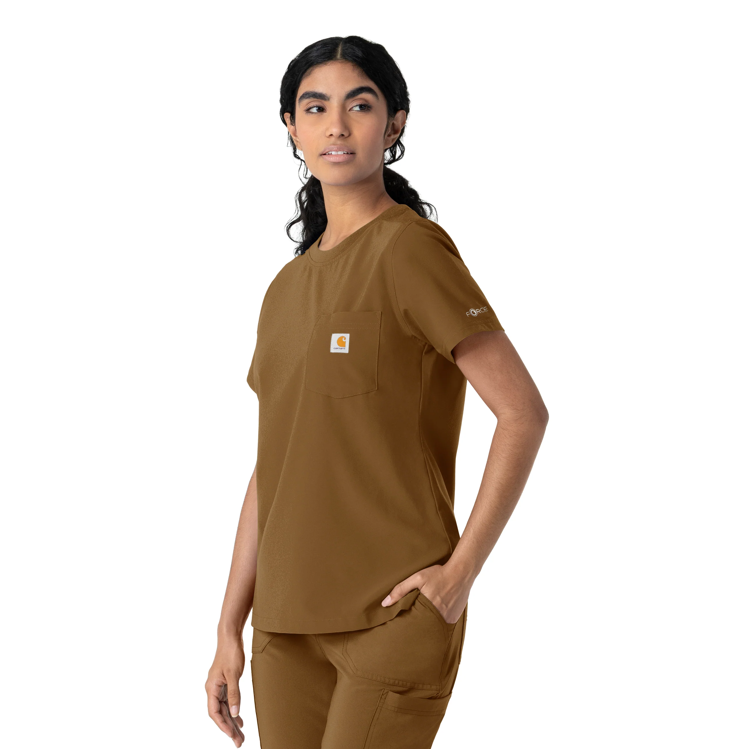 Carhartt Cross-Flex Women's Crew Neck Scrub Top - Carhartt Brown - Image 4