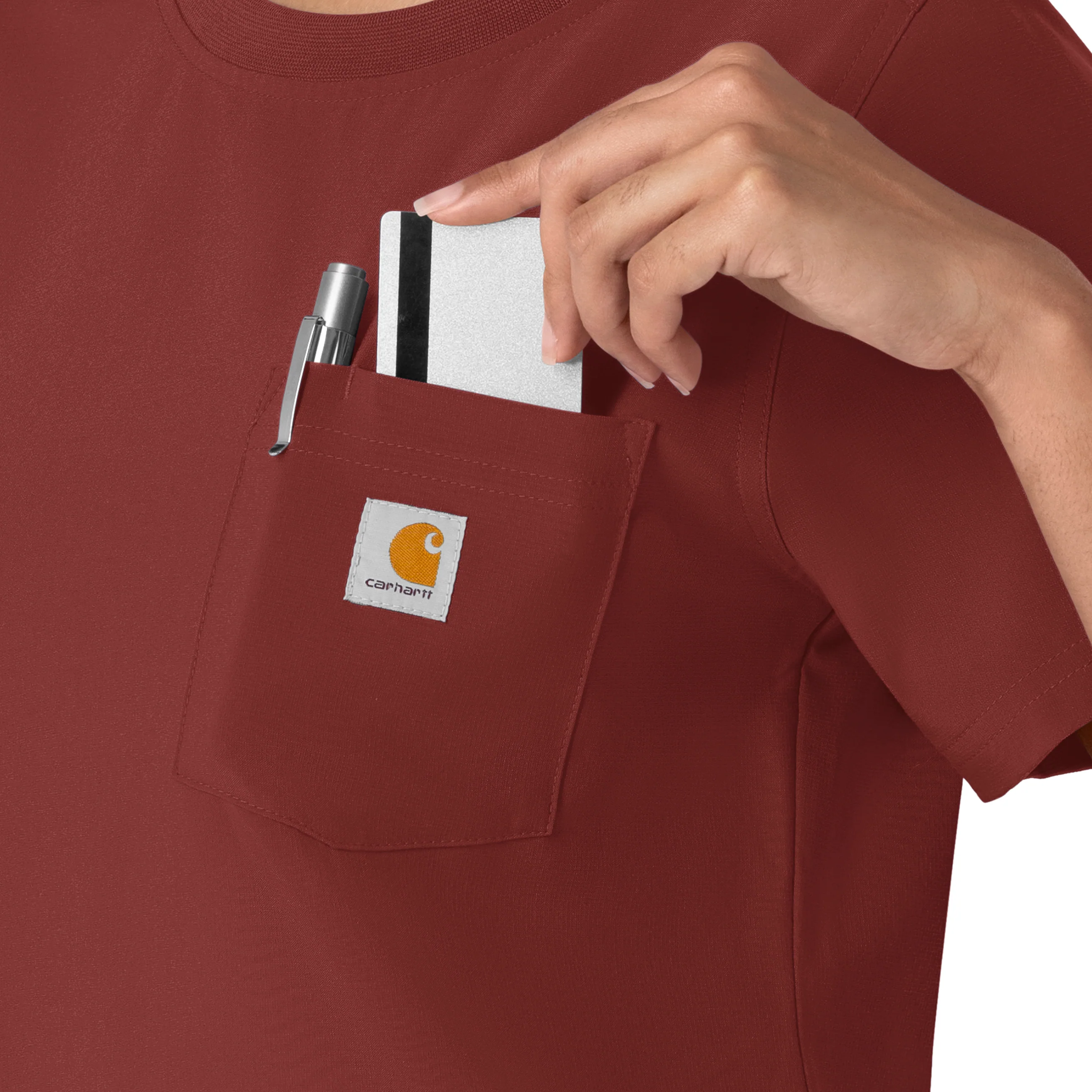 Carhartt Force Cross-Flex Women's Crew Neck Scrub Top - Amber Terrain - Image 6