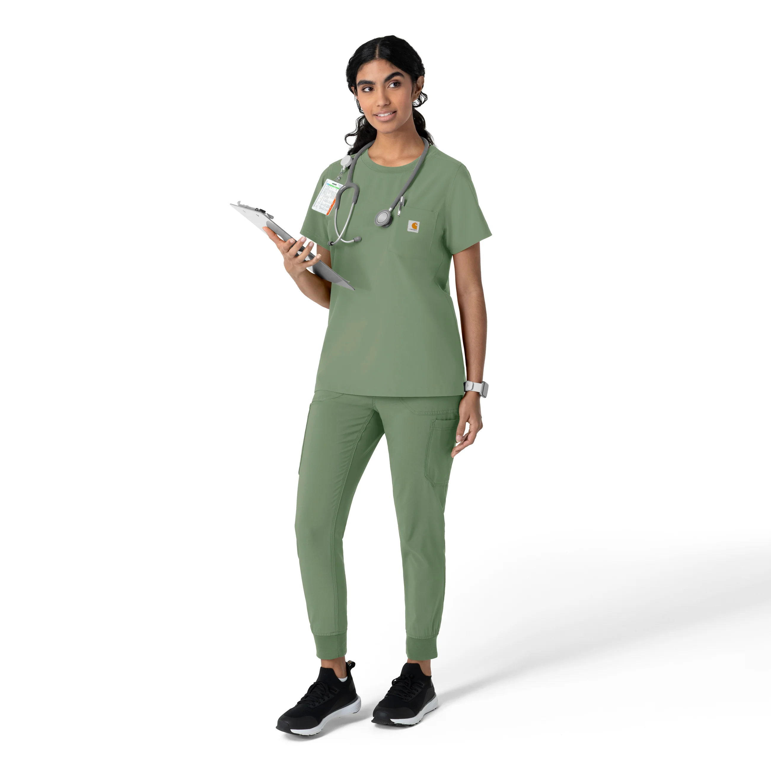 Carhartt Force Cross-Flex Women's Crew Neck Scrub Top - Green Slate - Image 3