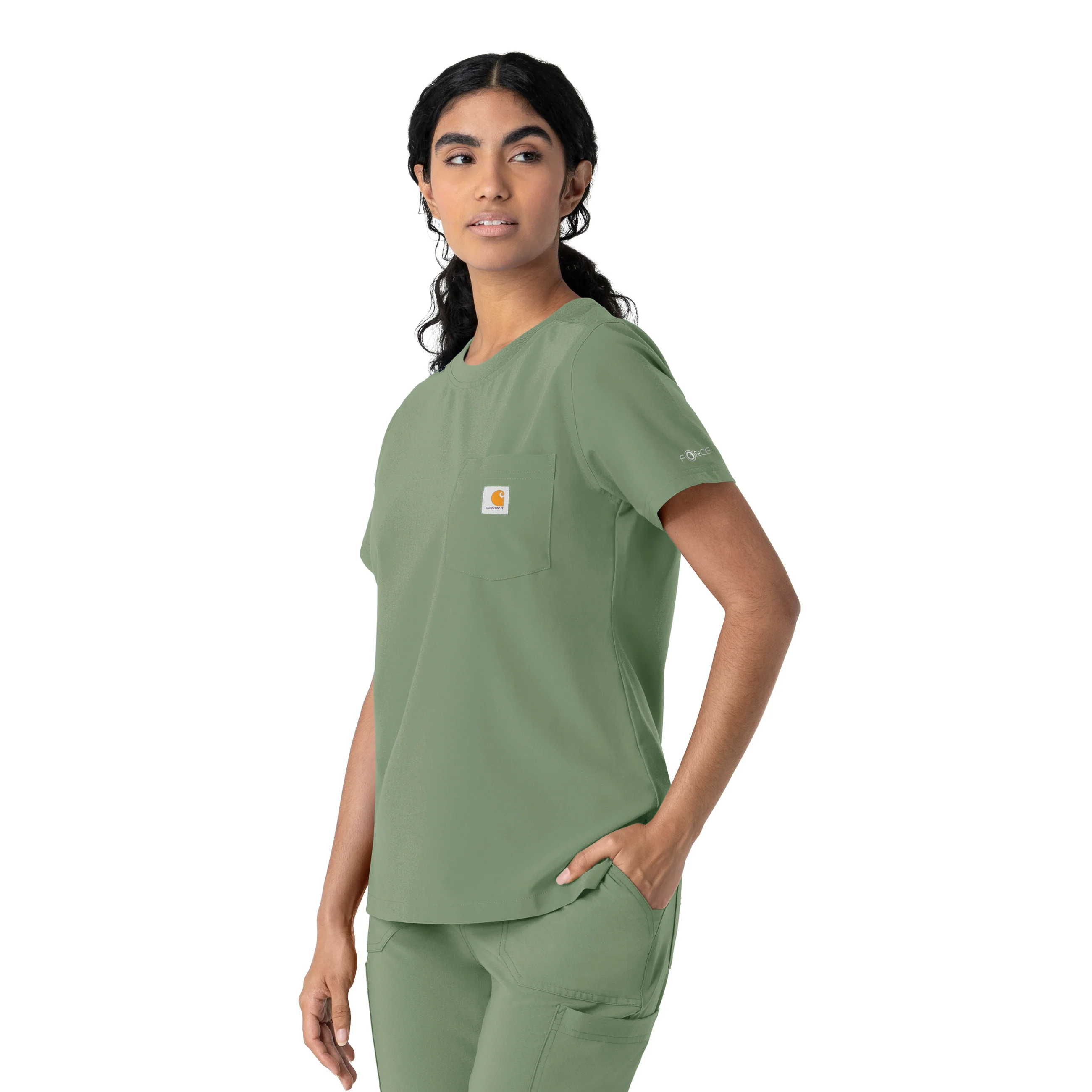 Carhartt Force Cross-Flex Women's Crew Neck Scrub Top - Green Slate - Image 4