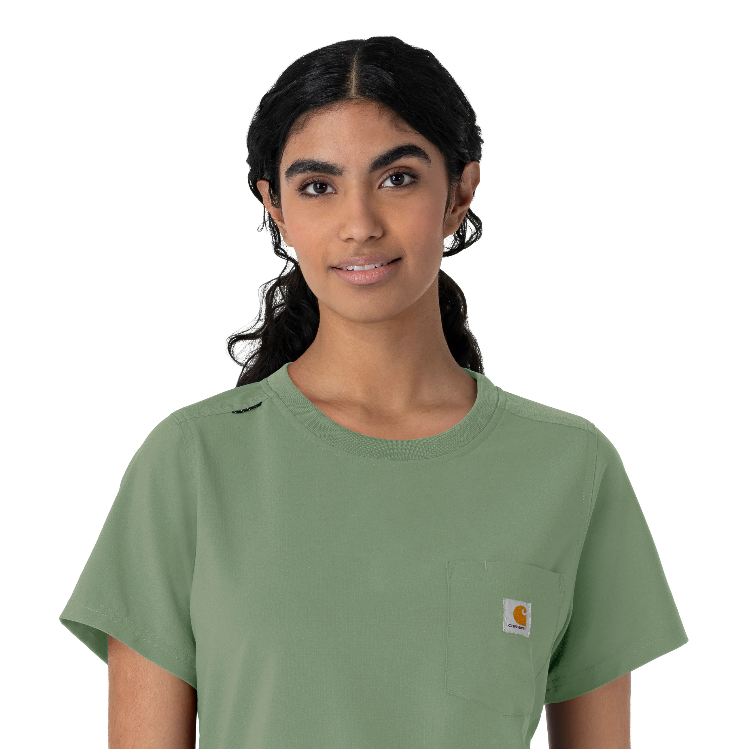 Carhartt Force Cross-Flex Women's Crew Neck Scrub Top - Green Slate - Image 7