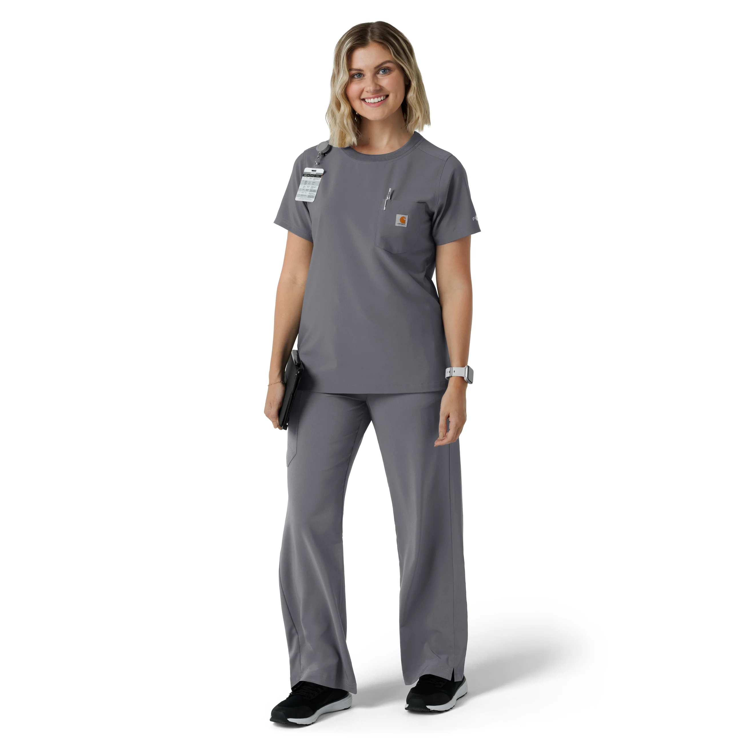 Carhartt Force Cross-Flex Women's Crew Neck Scrub Top - Pewter - Image 3