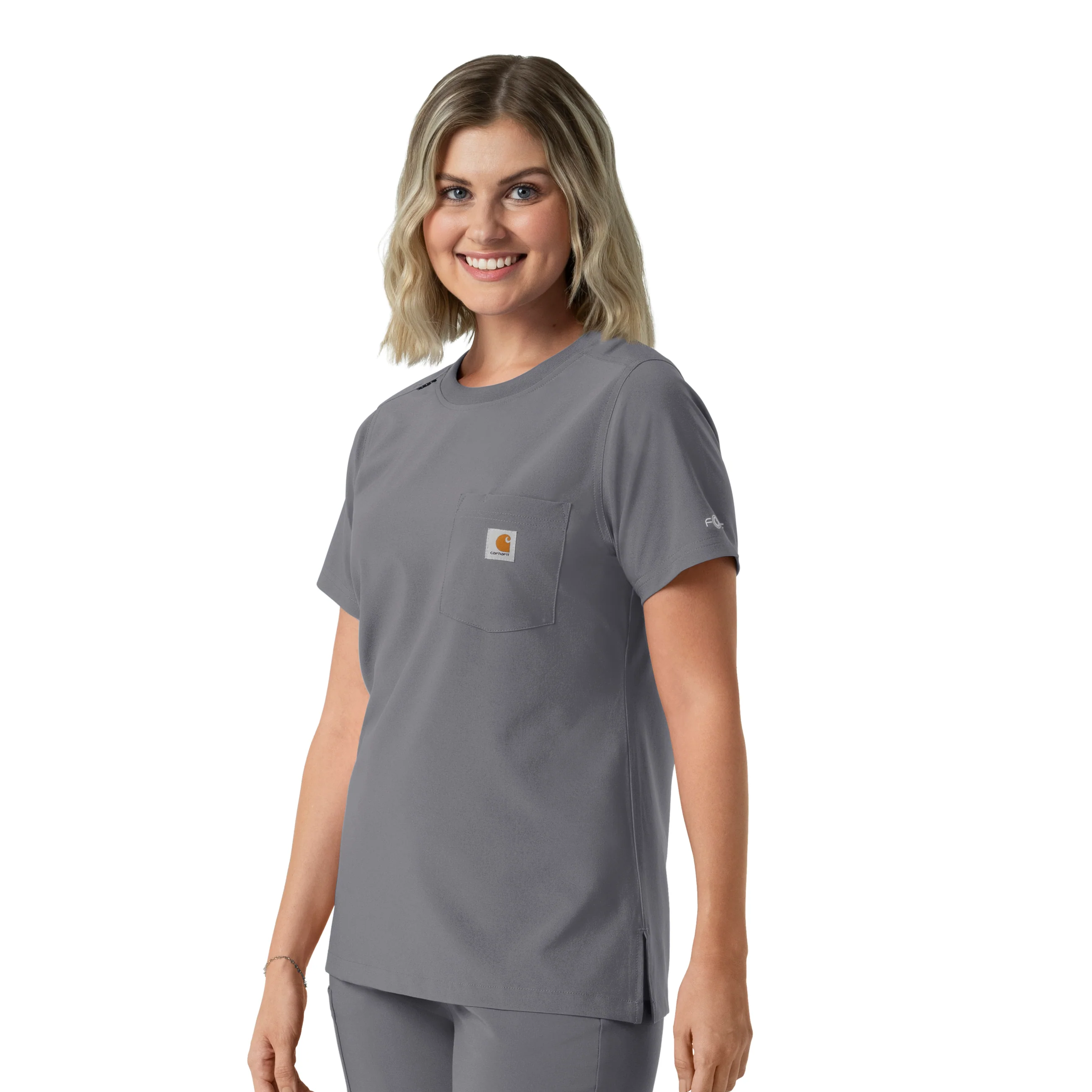 Carhartt Force Cross-Flex Women's Crew Neck Scrub Top - Pewter - Image 4