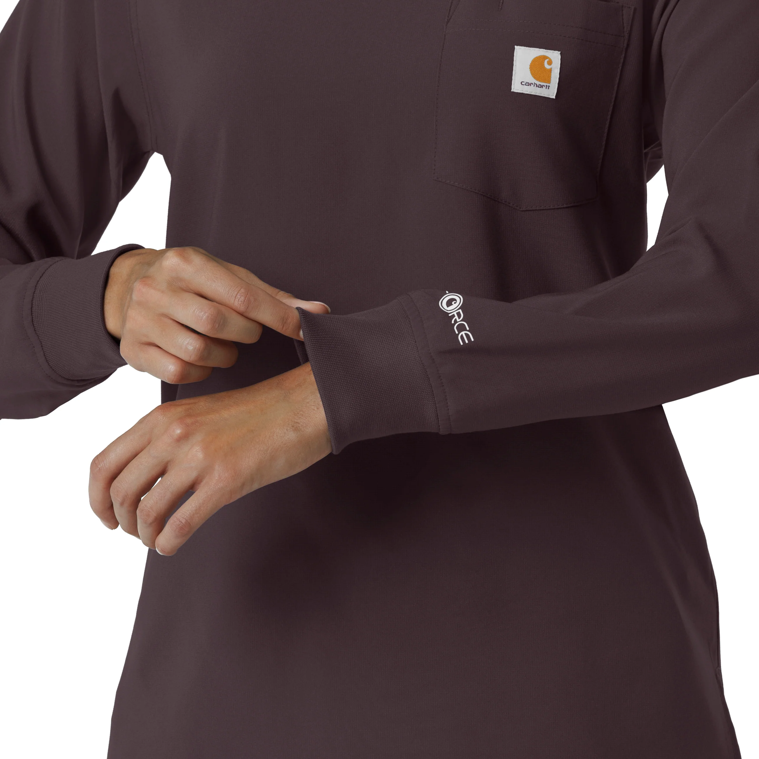 Carhartt Force Cross-Flex Women's Crew Neck Long Sleeve Scrub Top - Dark Sepia - Image 8