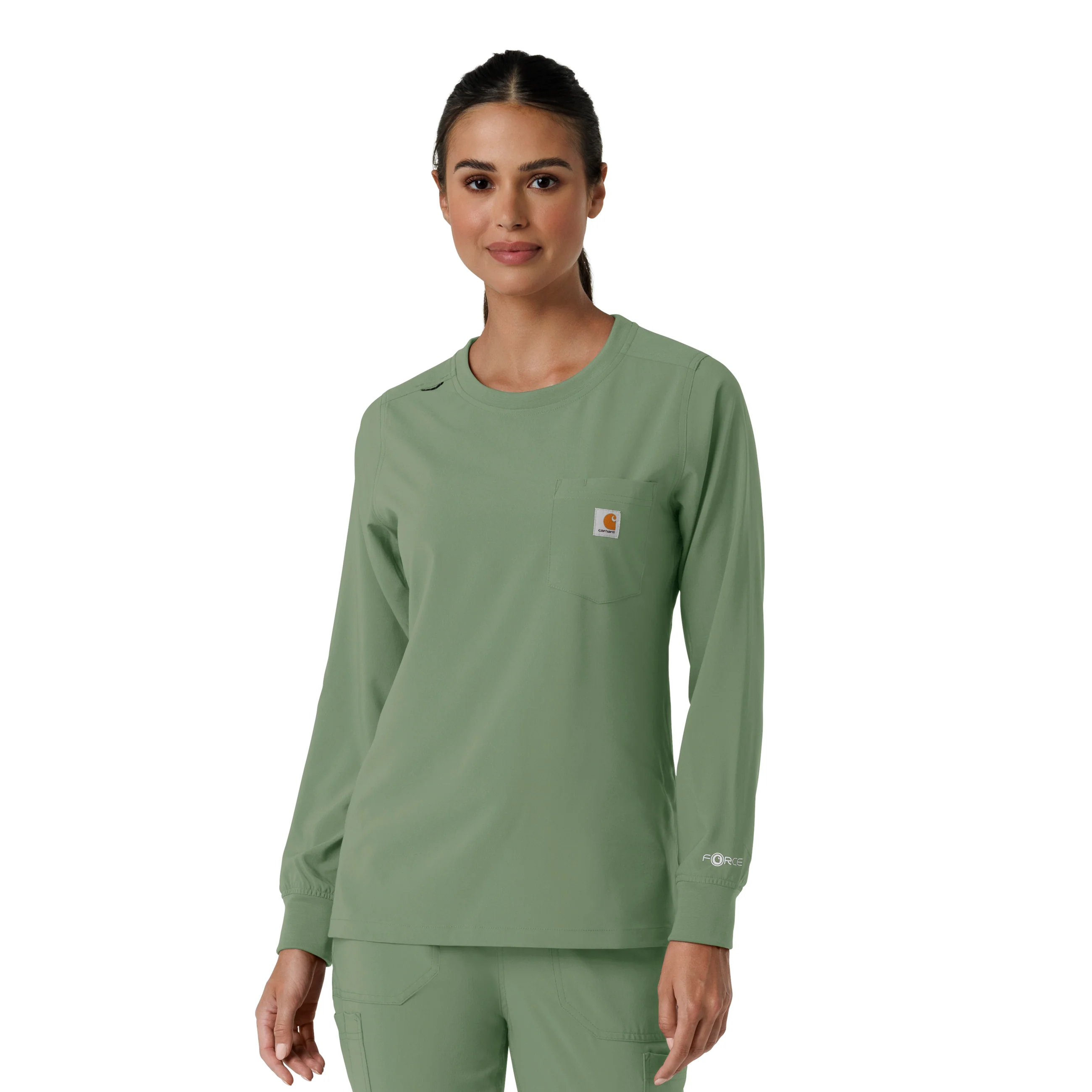 Carhartt Force Cross-Flex Women's Crew Neck Long Sleeve Scrub Top - Green Slate