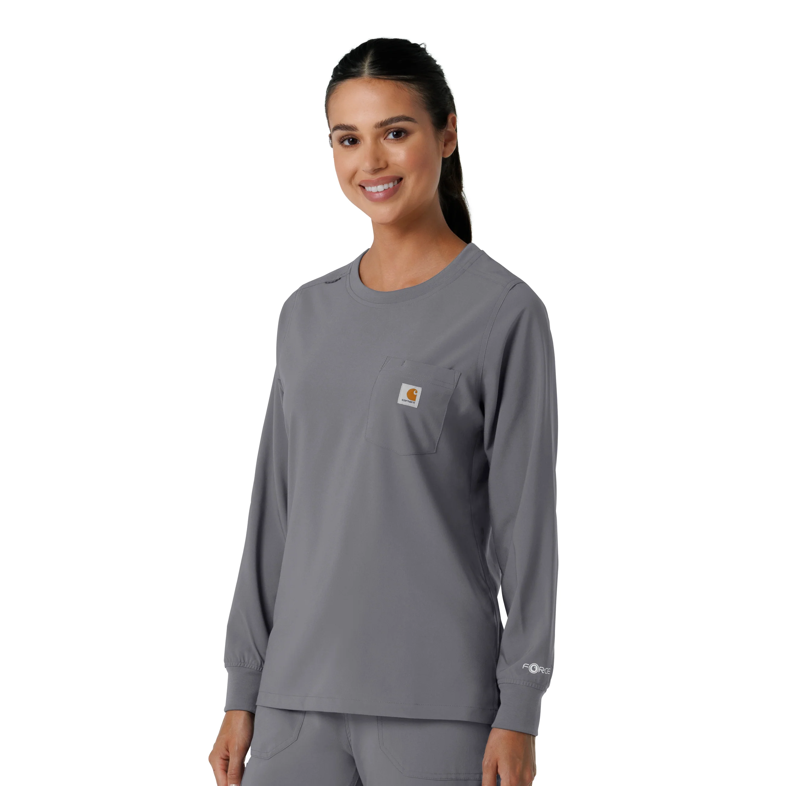 Carhartt Force Cross-Flex Women's Crew Neck Long Sleeve Scrub Top - Pewter - Image 4