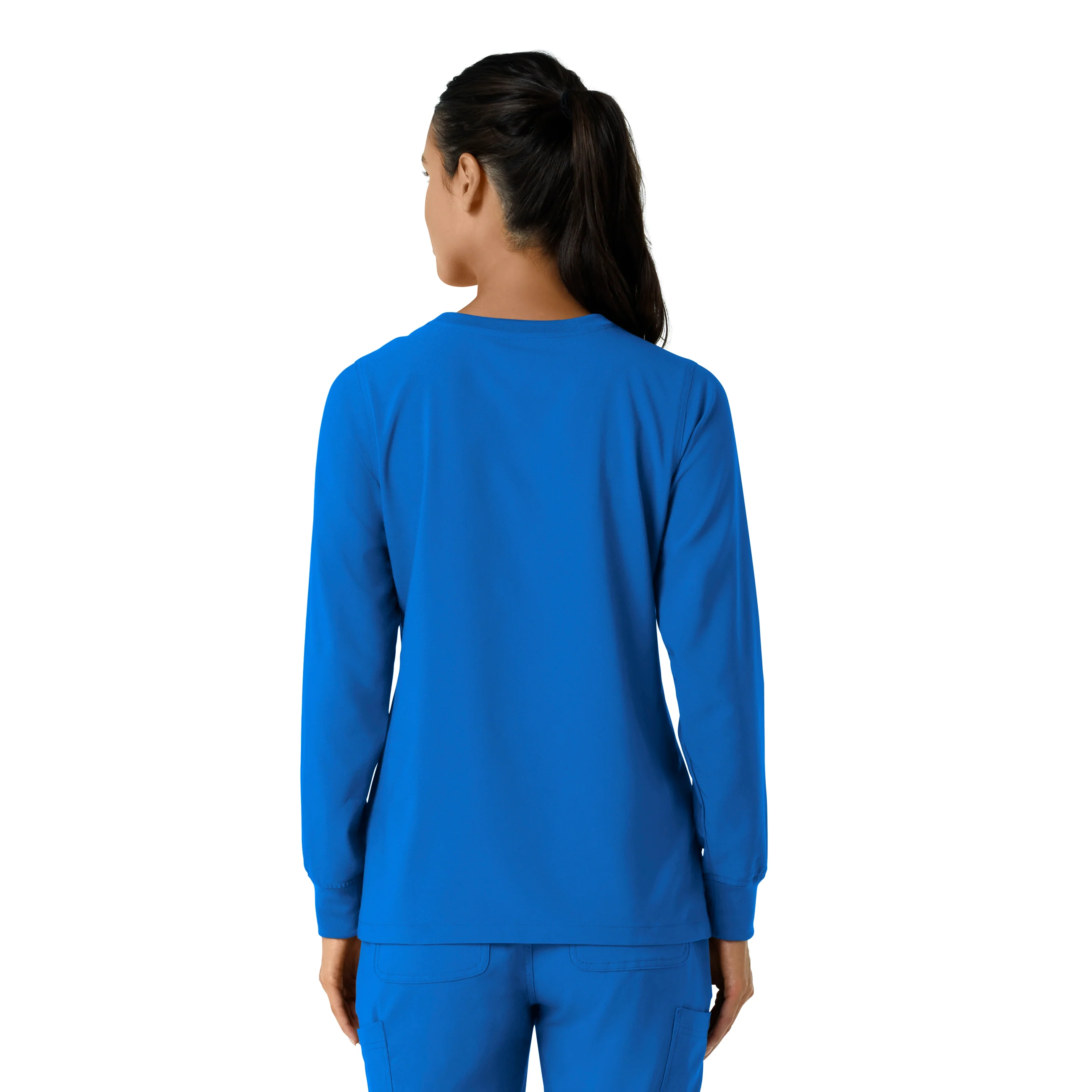 Carhartt Force Cross-Flex Women's Crew Neck Long Sleeve Scrub Top - Royal - Image 2