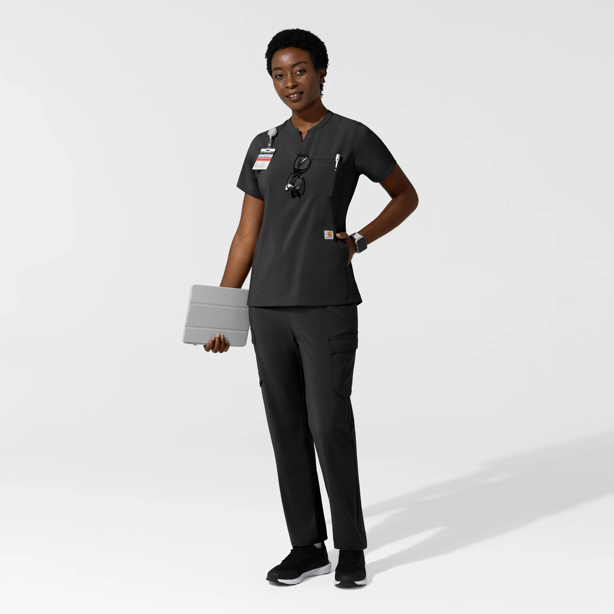 Carhartt Cross-Flex Women's Chest Pocket Scrub Top - Black - Image 3