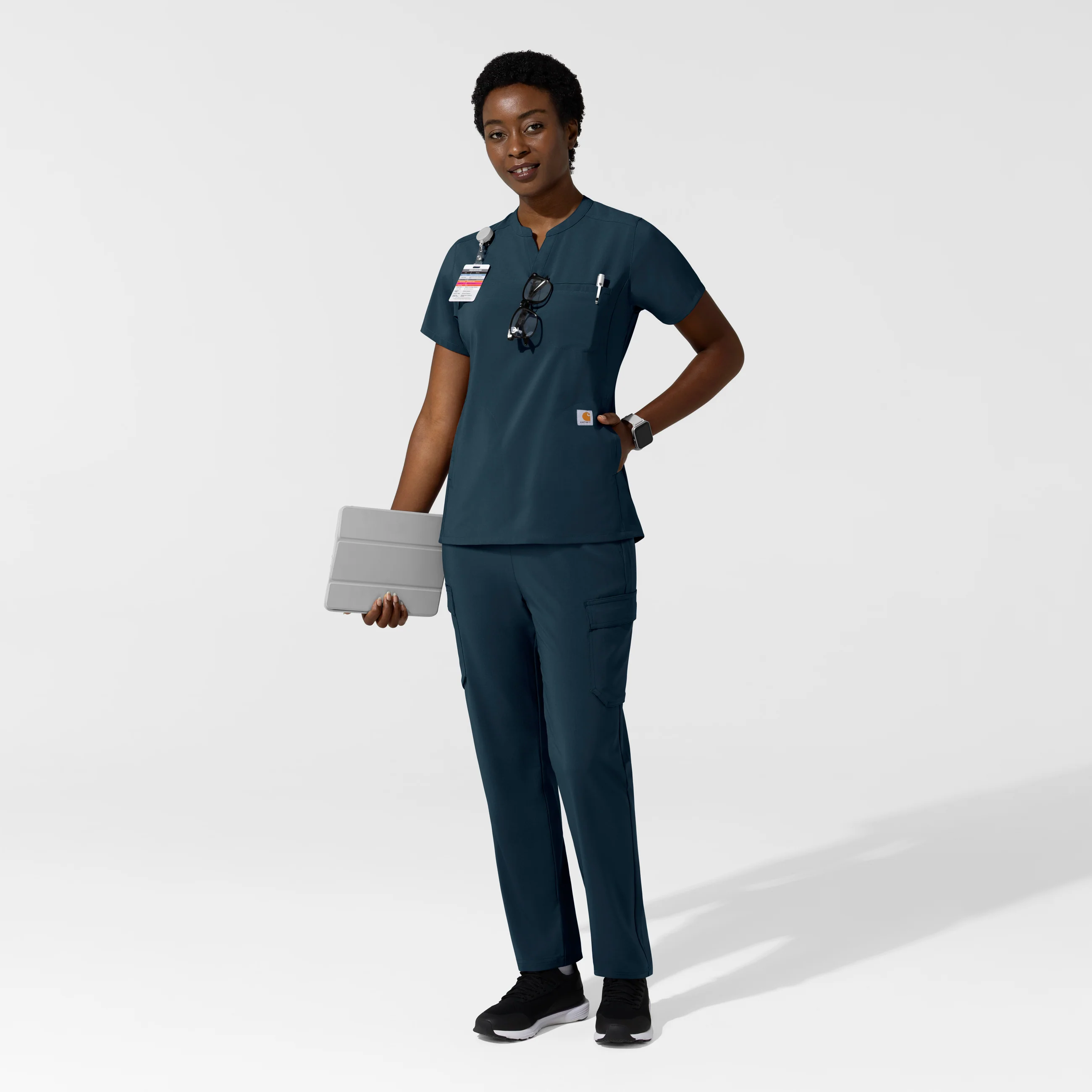 Carhartt Cross-Flex Women's Chest Pocket Scrub Top - Navy - Image 3