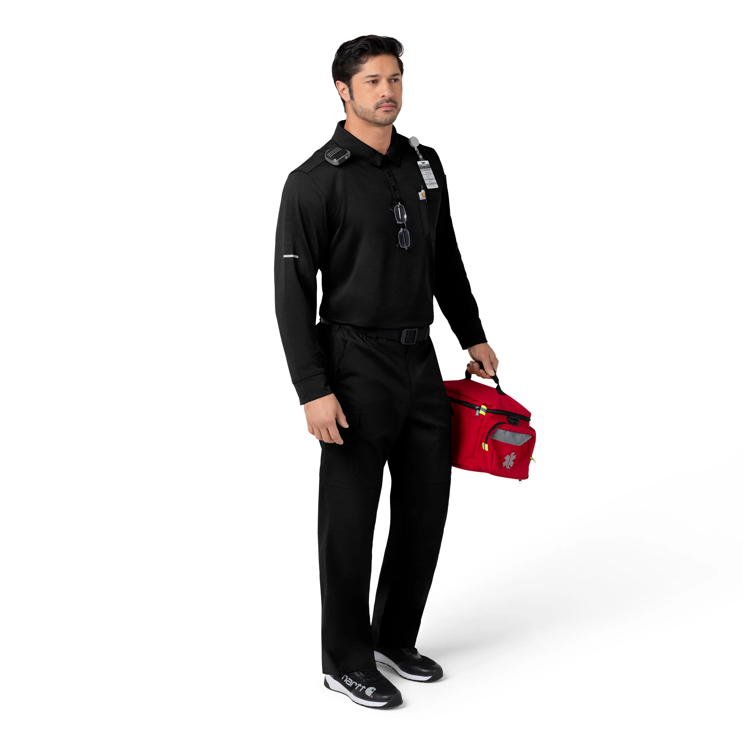 Carhartt Rugged Flex RSCU Men's Heavyweight Long Sleeve Polo Scrub Top - Black - Image 3