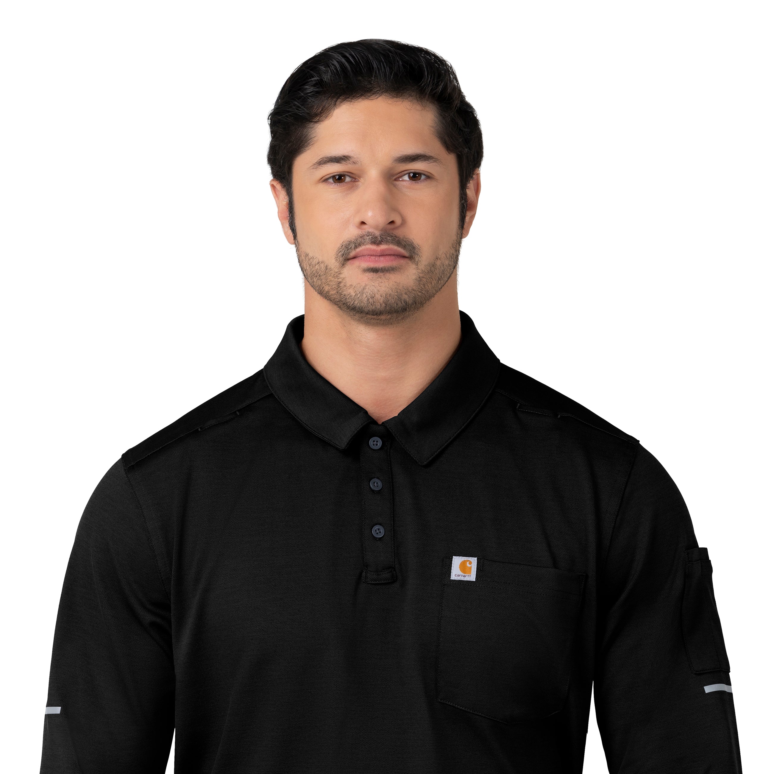 Carhartt Rugged Flex RSCU Men's Heavyweight Long Sleeve Polo Scrub Top - Black - Image 7