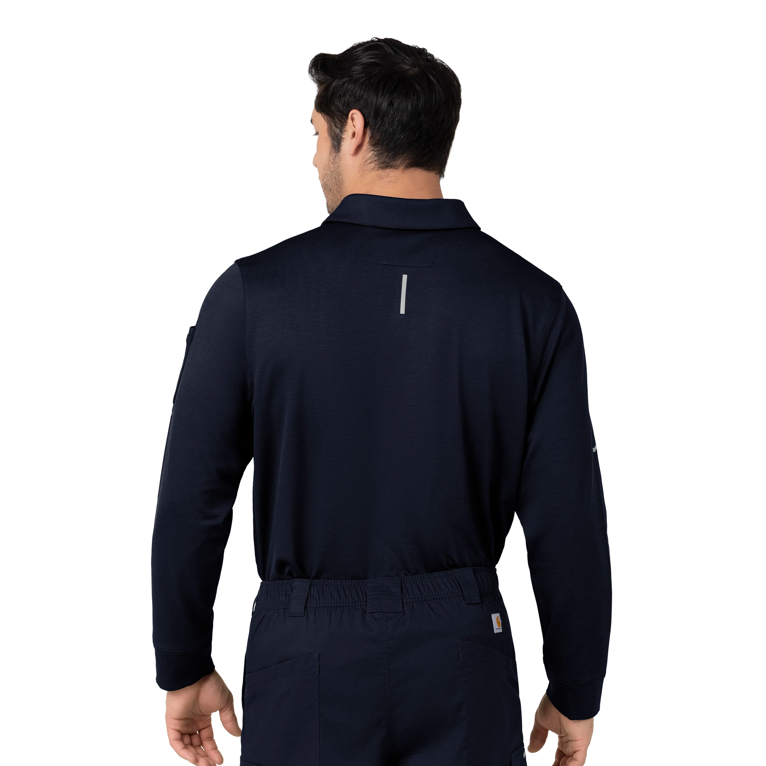 Carhartt Rugged Flex RSCU Men's Heavyweight Long Sleeve Polo Scrub Top - Dark Navy - Image 2