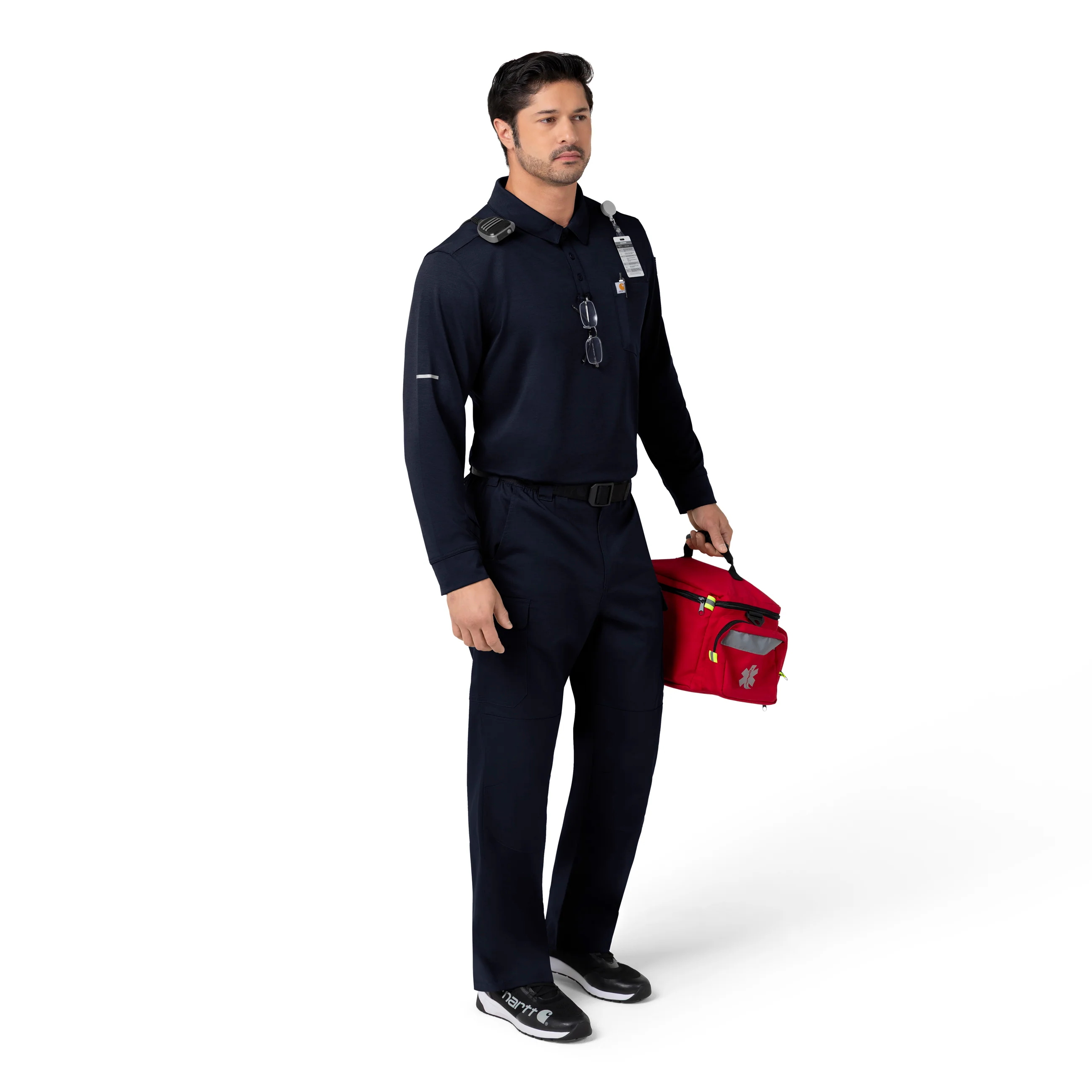 Carhartt Rugged Flex RSCU Men's Heavyweight Long Sleeve Polo Scrub Top - Dark Navy - Image 3
