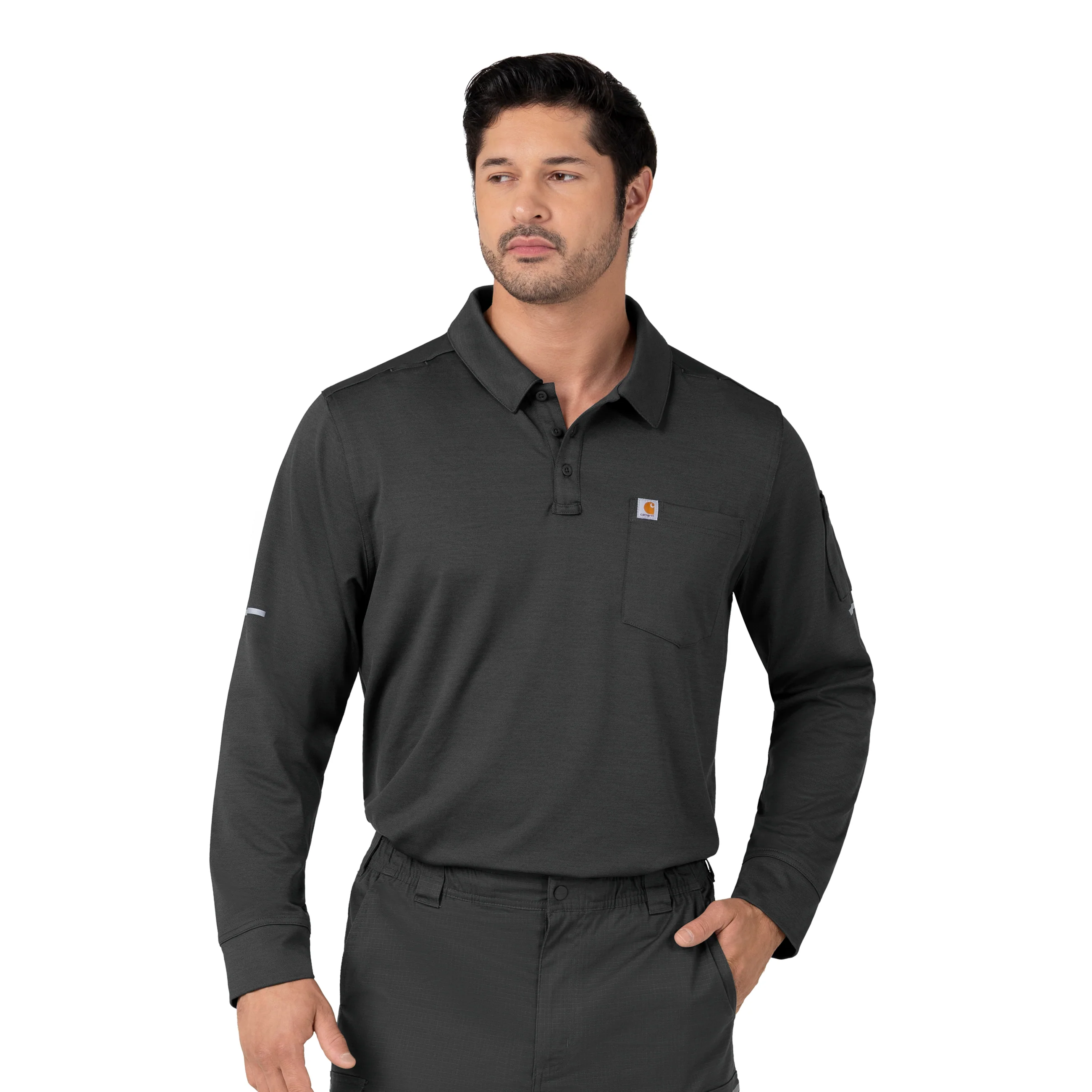 Carhartt Rugged Flex RSCU Men's Heavyweight Long Sleeve Polo Scrub Top - Pewter