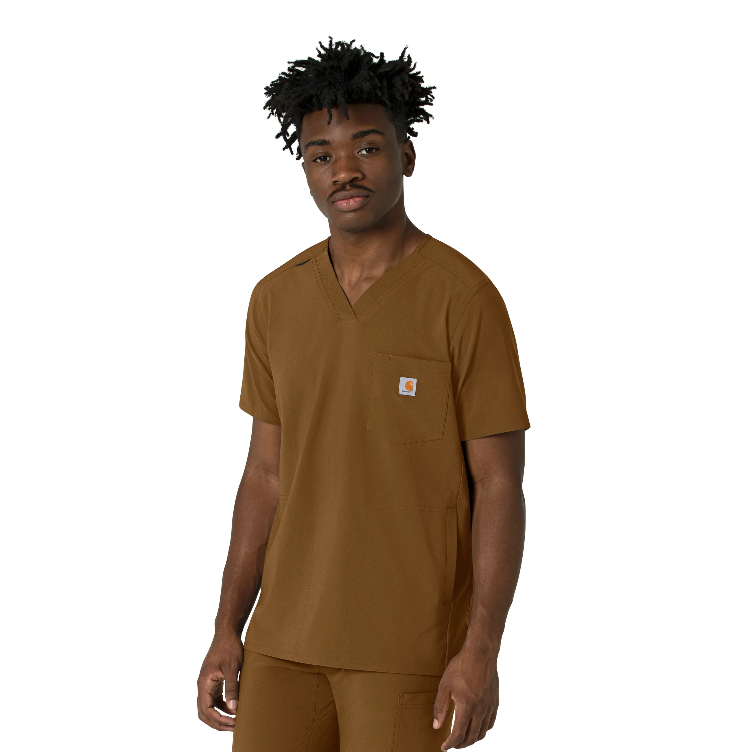 Carhartt Cross-Flex Men's V-Neck Scrub Top - Carhartt Brown - Image 4