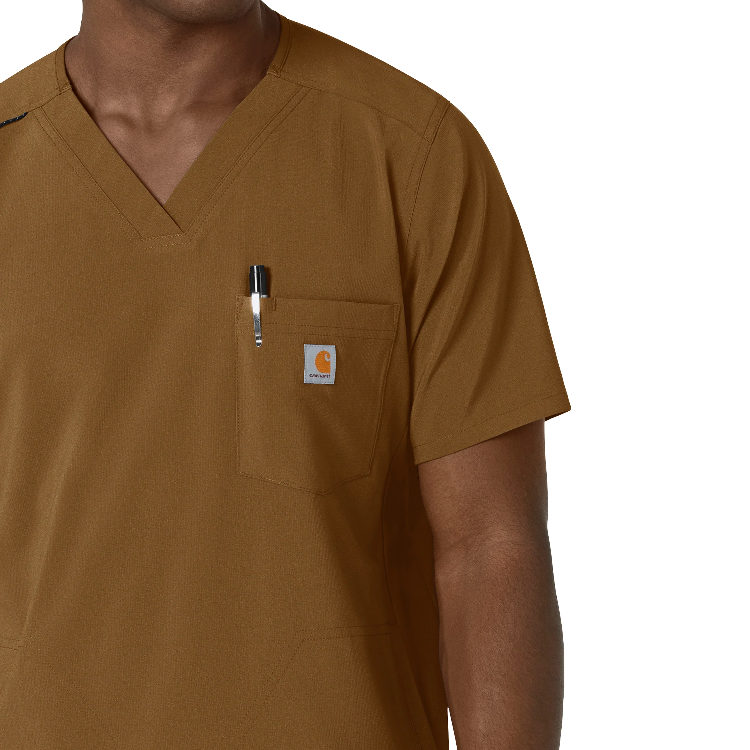 Carhartt Cross-Flex Men's V-Neck Scrub Top - Carhartt Brown - Image 6