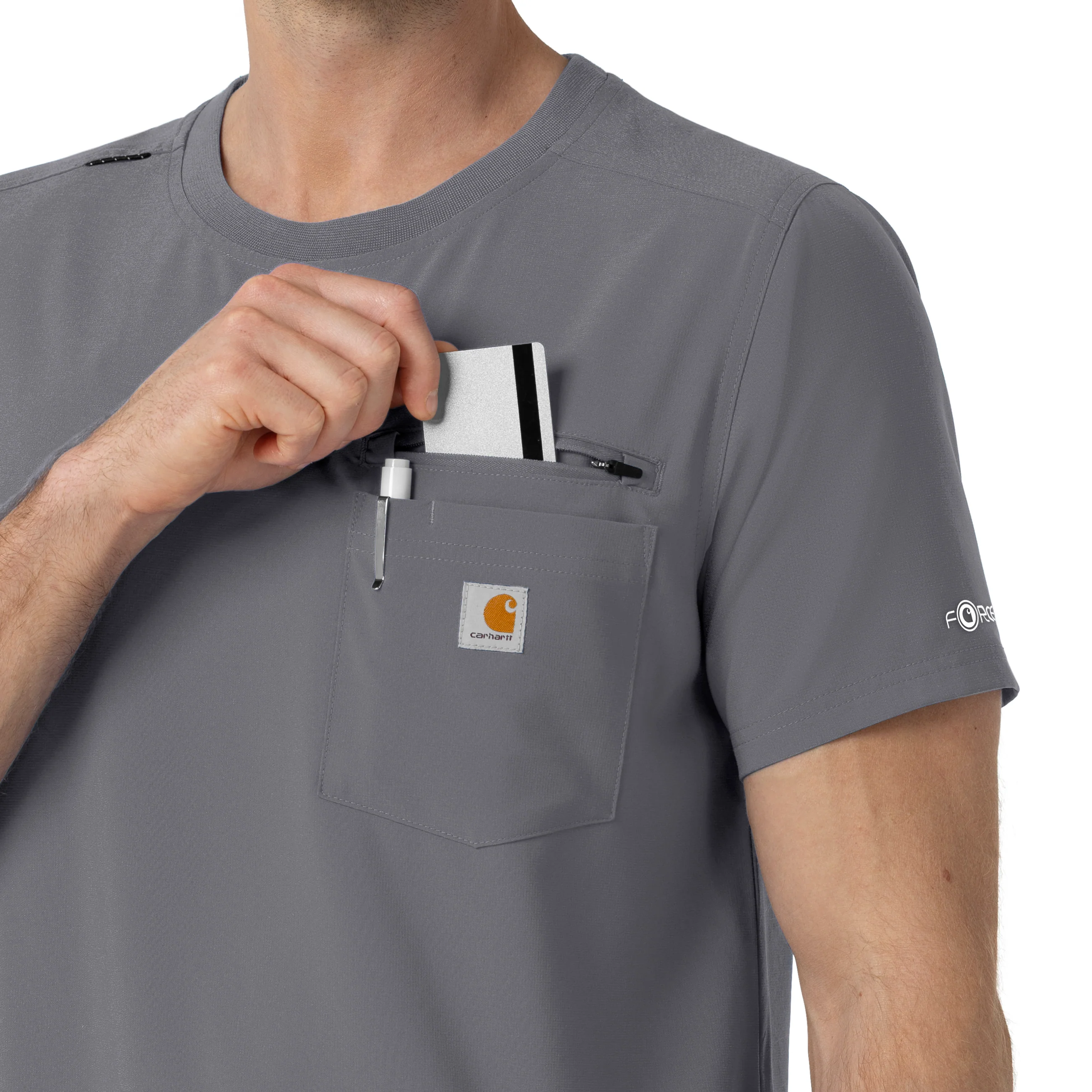 Carhartt Force Cross-Flex Men's Crew Neck Scrub Top - Pewter - Image 5