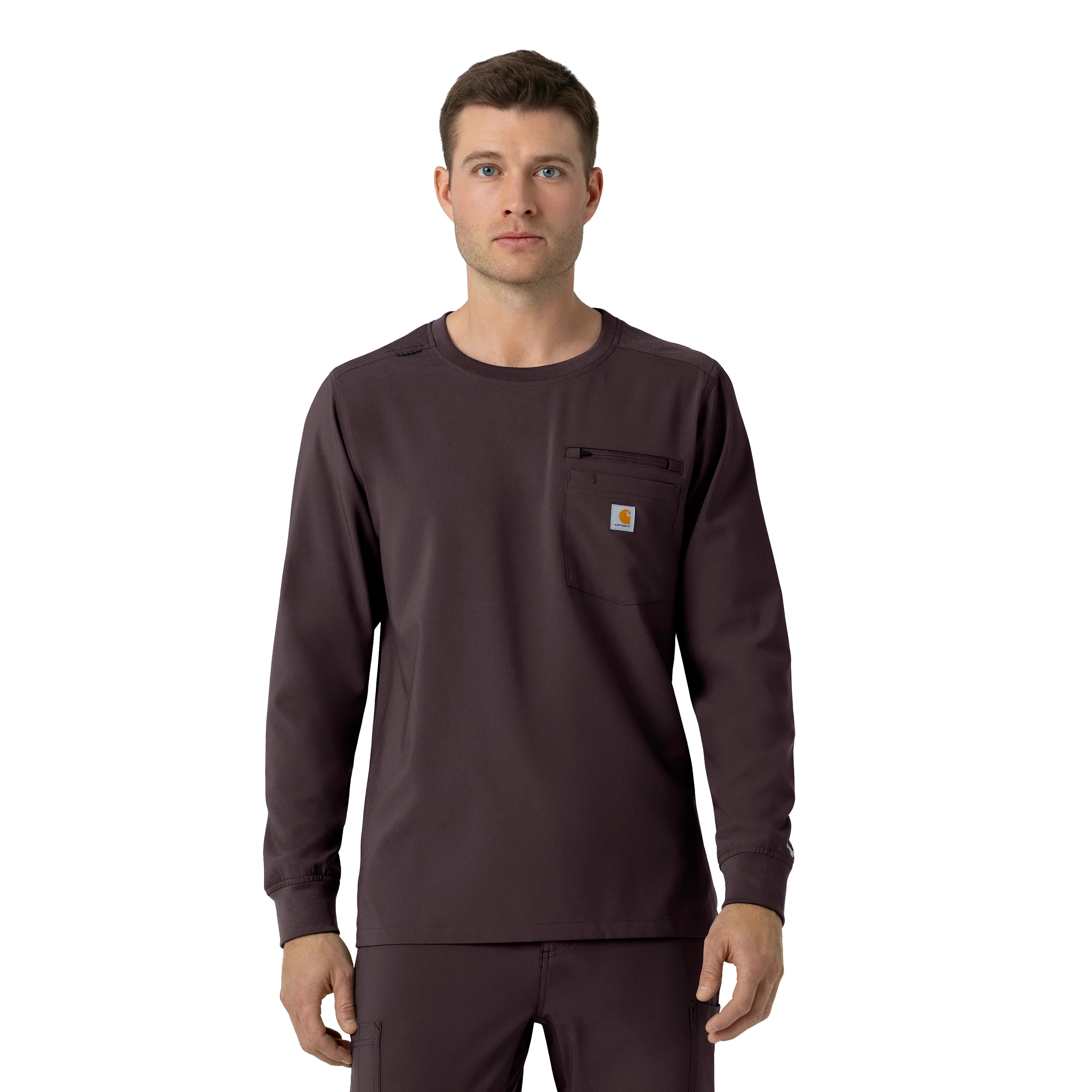 Carhartt Force Cross-Flex Men's Crew Neck Long Sleeve Scrub Top - Dark Sepia