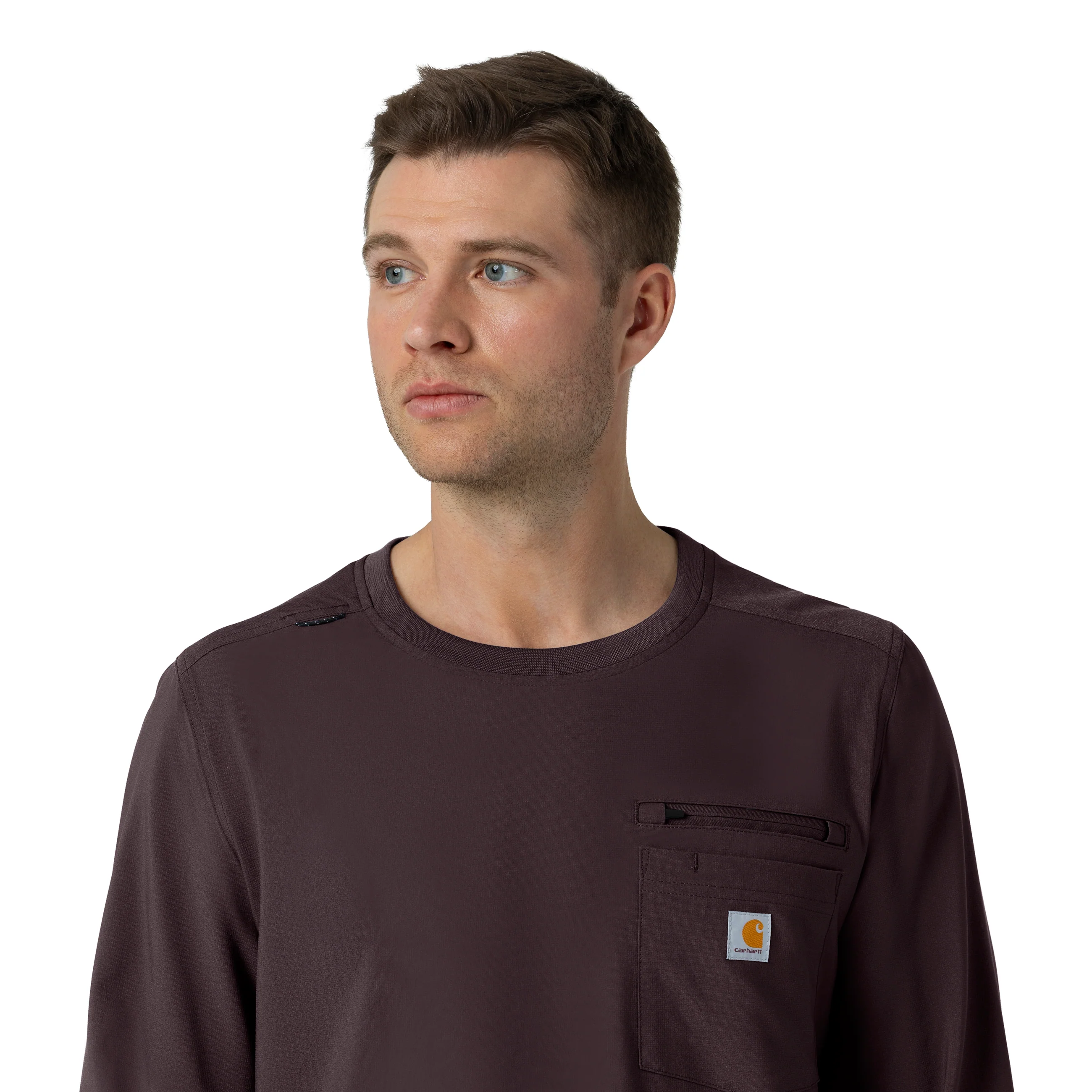 Carhartt Force Cross-Flex Men's Crew Neck Long Sleeve Scrub Top - Dark Sepia - Image 5