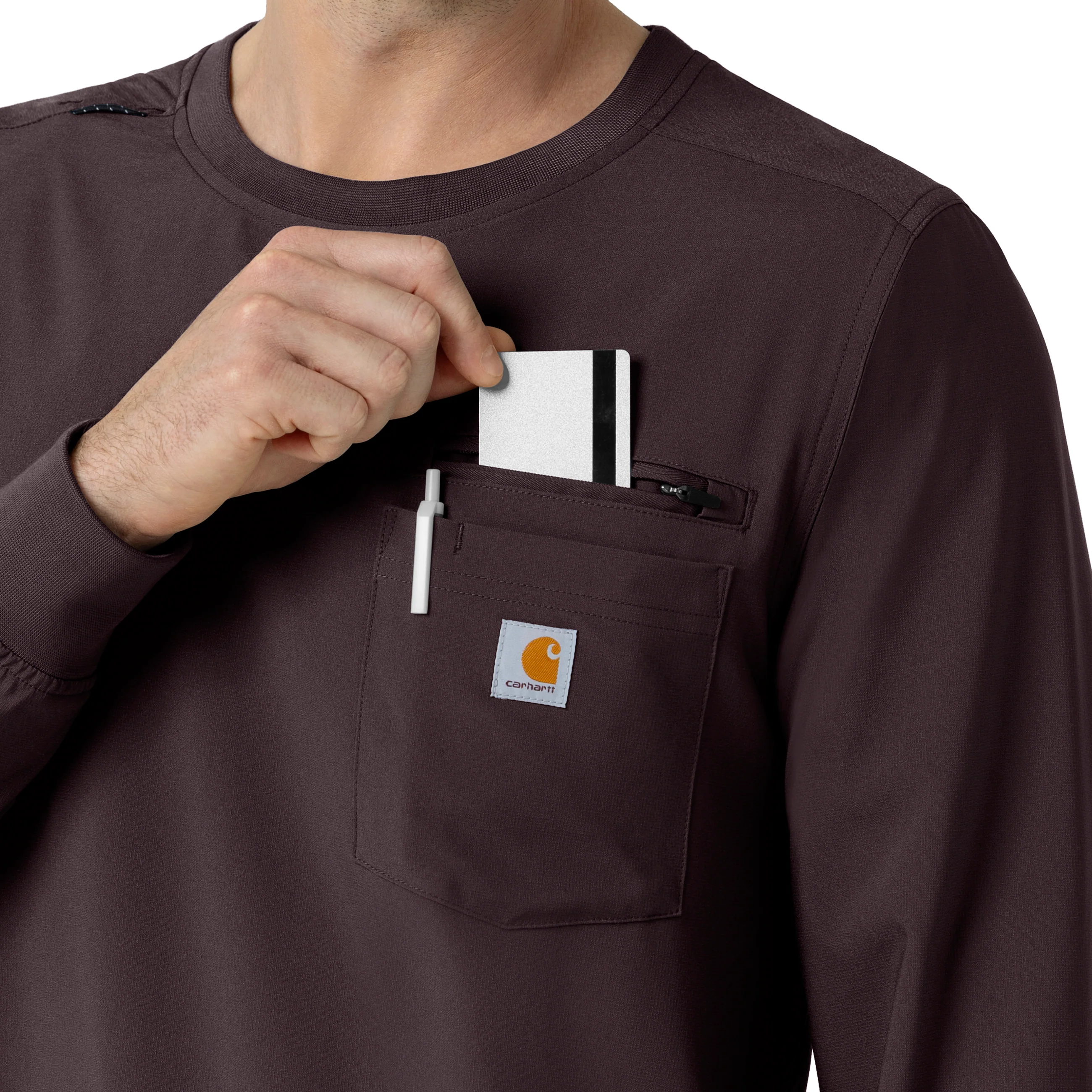 Carhartt Force Cross-Flex Men's Crew Neck Long Sleeve Scrub Top - Dark Sepia - Image 6