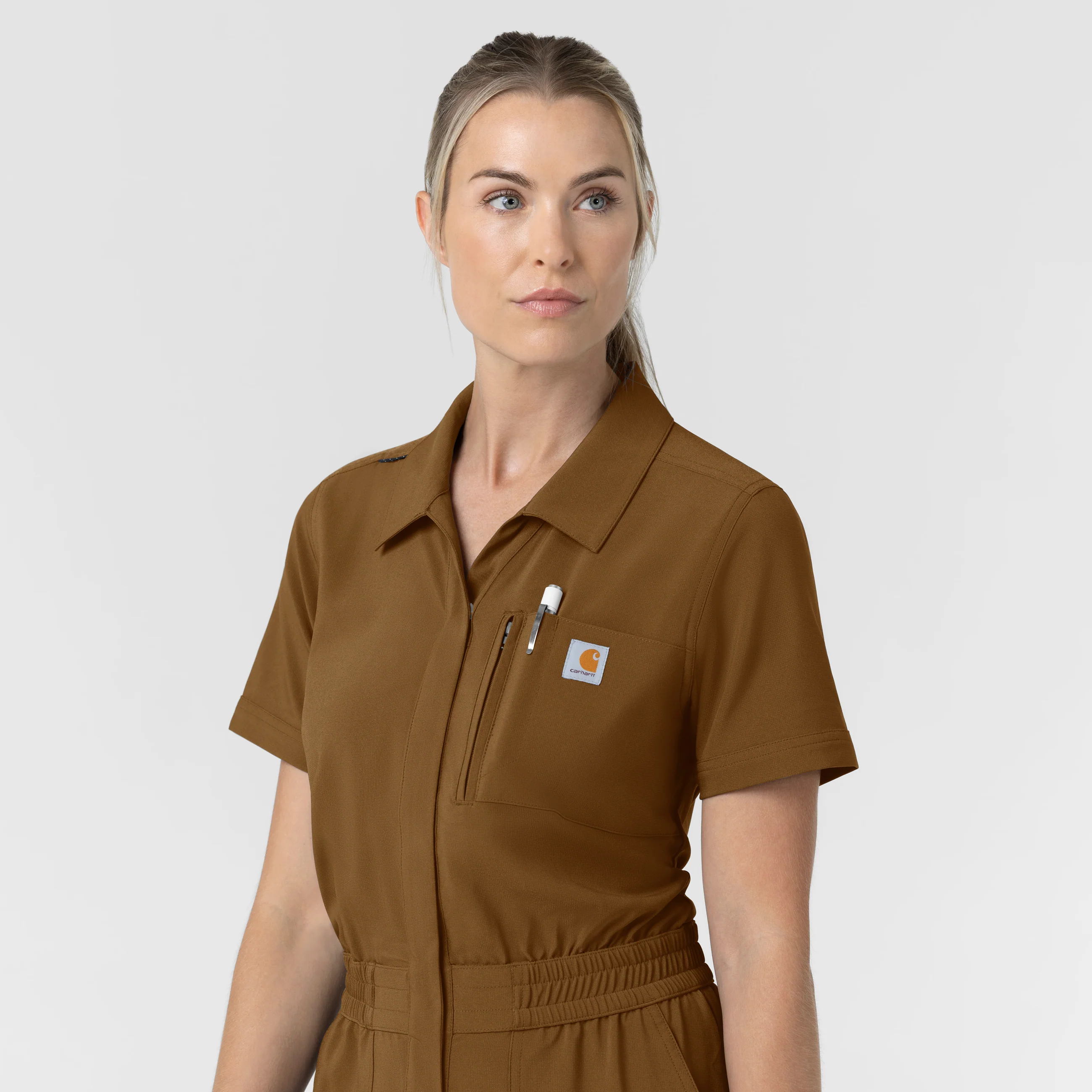 Carhartt Cross-Flex Women’s Cross-Flex Short Sleeve Scrub Coverall - Carhartt Brown - Image 11