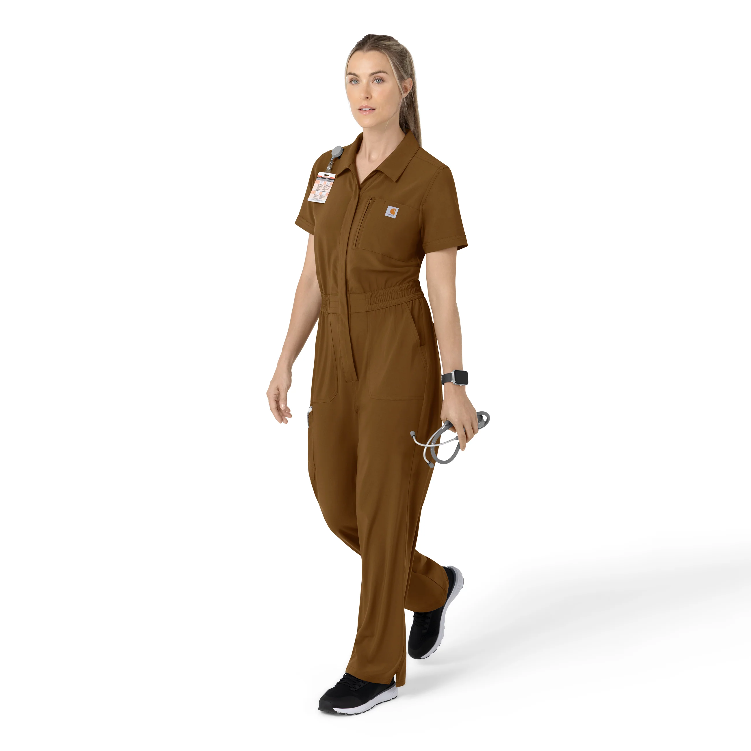 Carhartt Cross-Flex Women’s Cross-Flex Short Sleeve Scrub Coverall - Carhartt Brown - Image 3