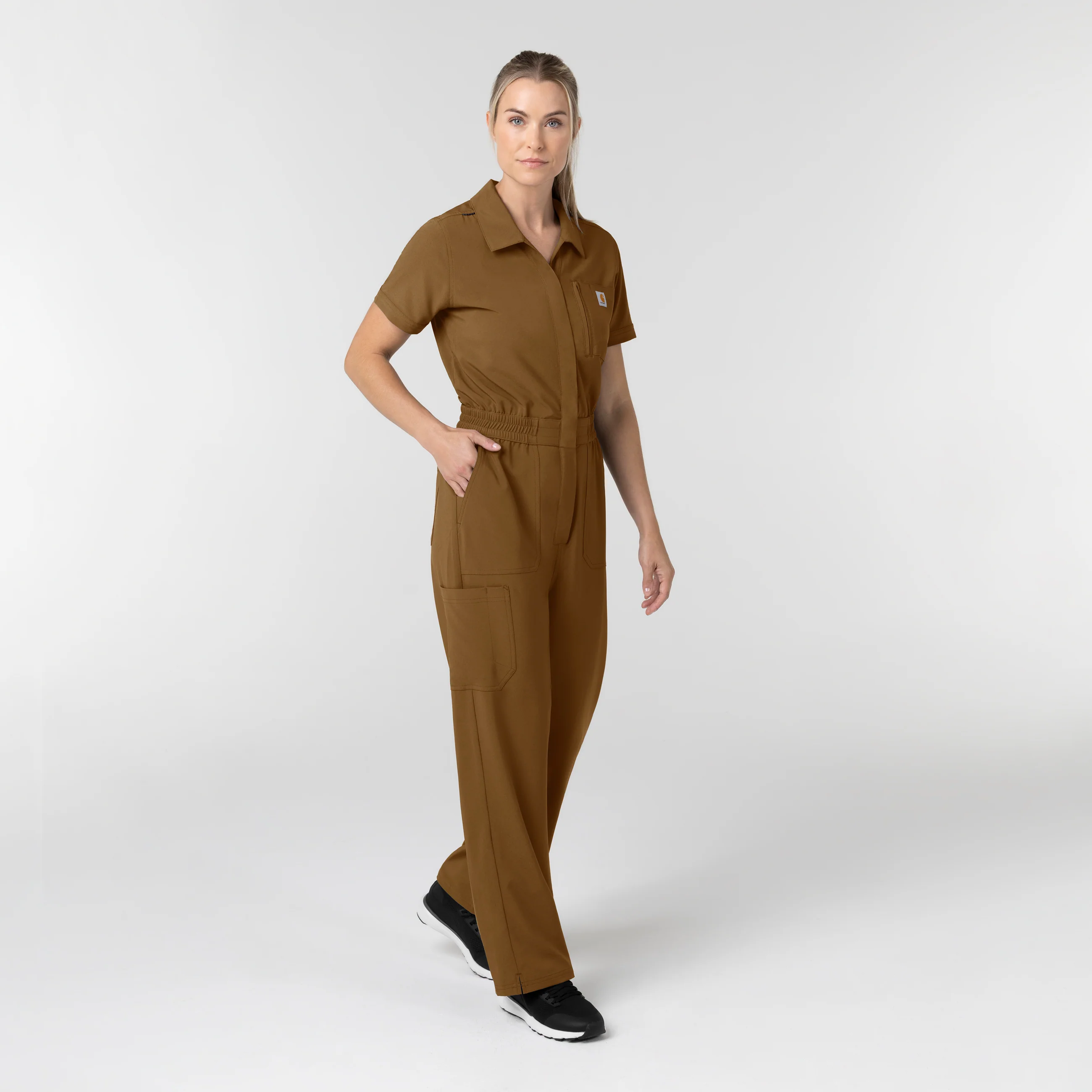Carhartt Cross-Flex Women’s Cross-Flex Short Sleeve Scrub Coverall - Carhartt Brown - Image 4