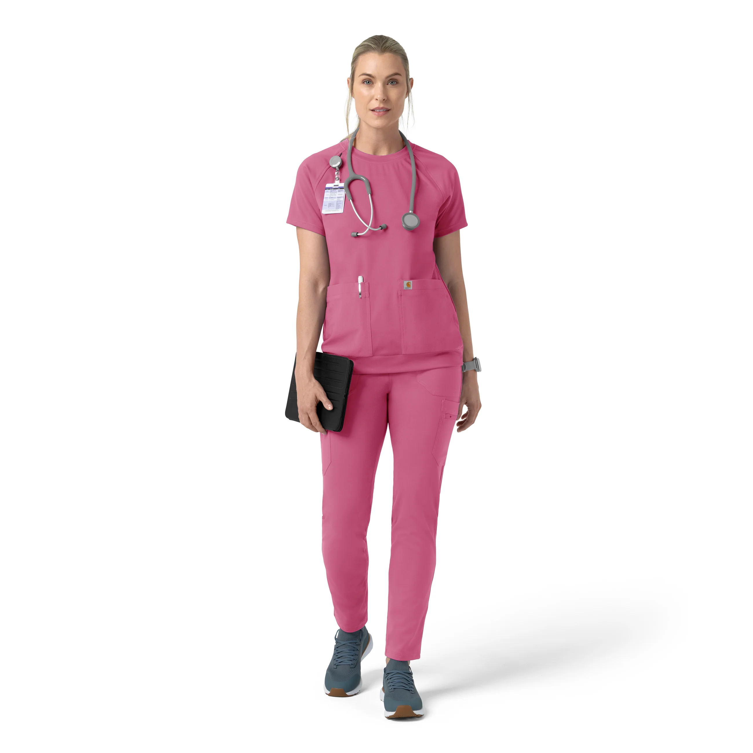 Carhartt Force Cross-Flex Knit Women's Crew Neck Scrub Top - Electric Fuschia - Image 3