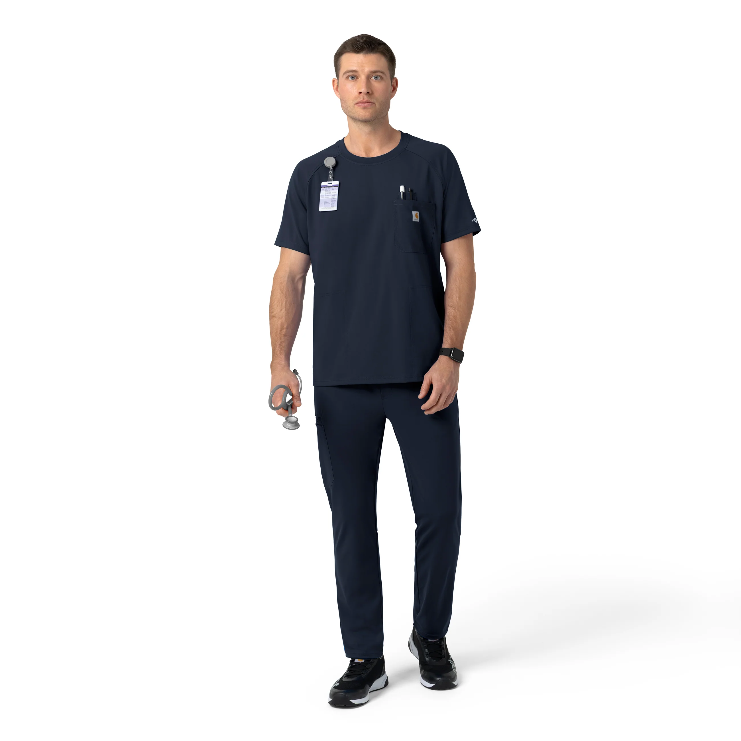 Carhartt Force Cross-Flex Knit Men's Crew Neck Scrub Top - Navy - Image 3