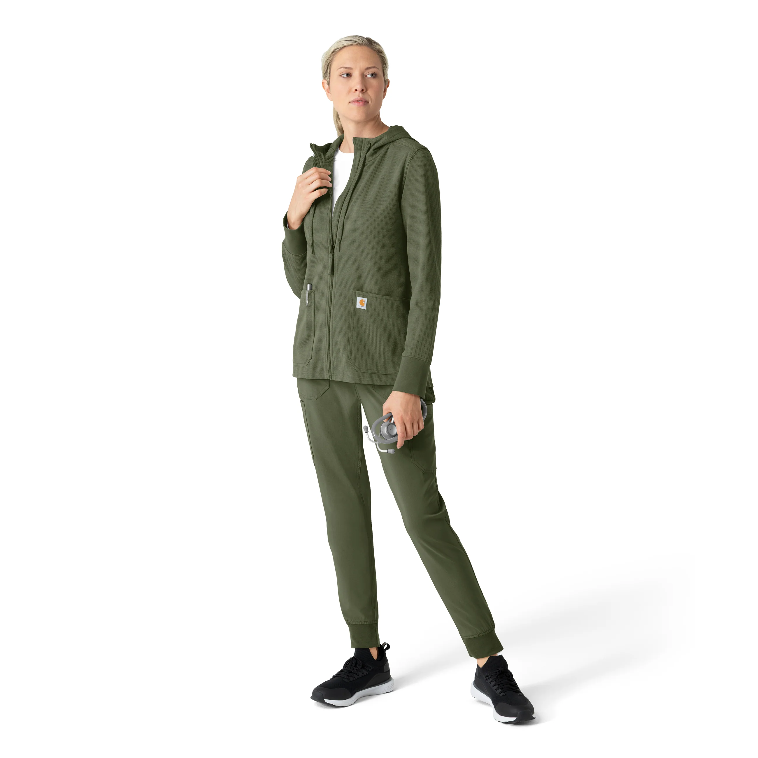 Carhartt Women's Full Zip Waffle Hoodie - Olive - Image 3