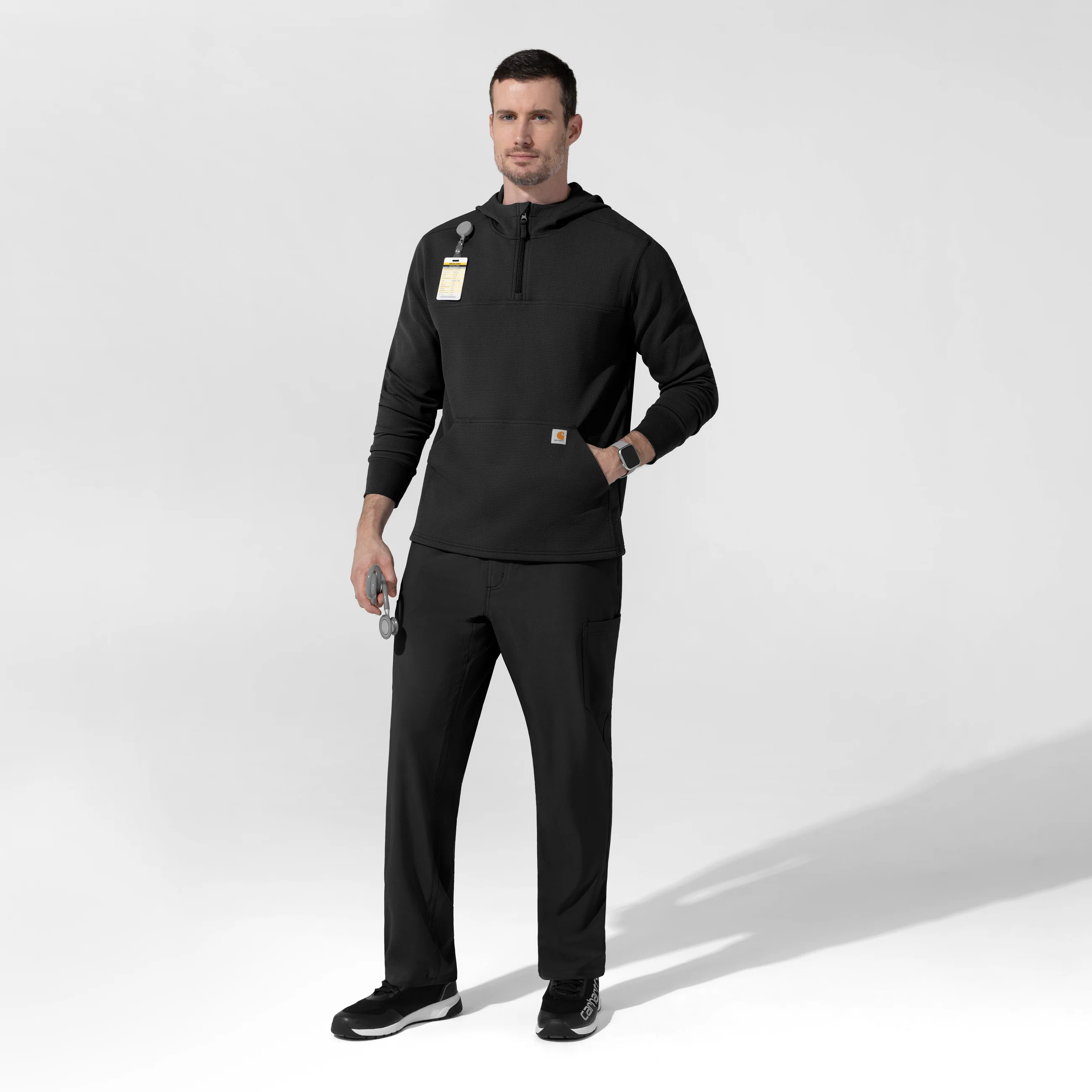 Carhartt Men's Quarter Zip Waffle Hoodie - Black - Image 3