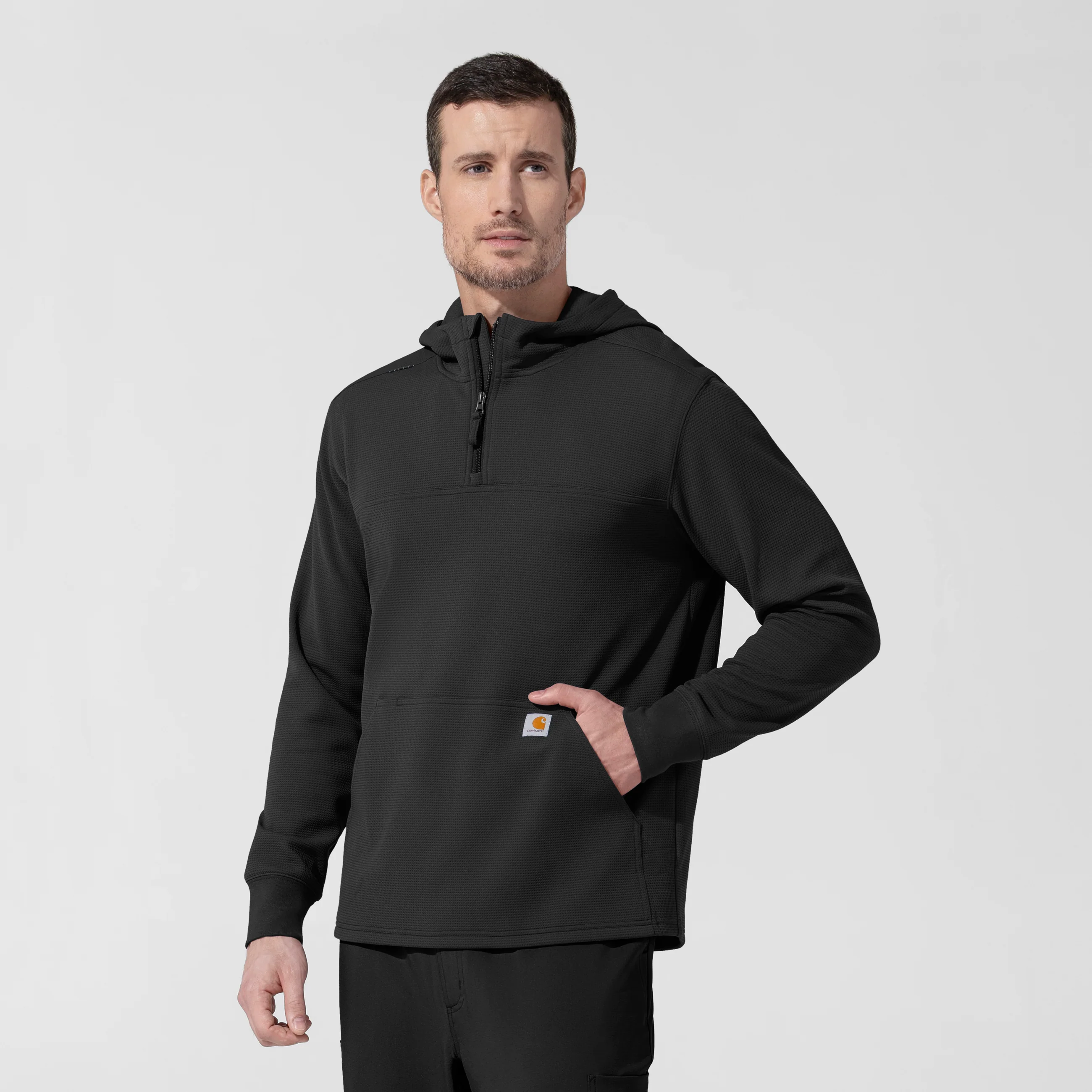 Carhartt Men's Quarter Zip Waffle Hoodie - Black - Image 4