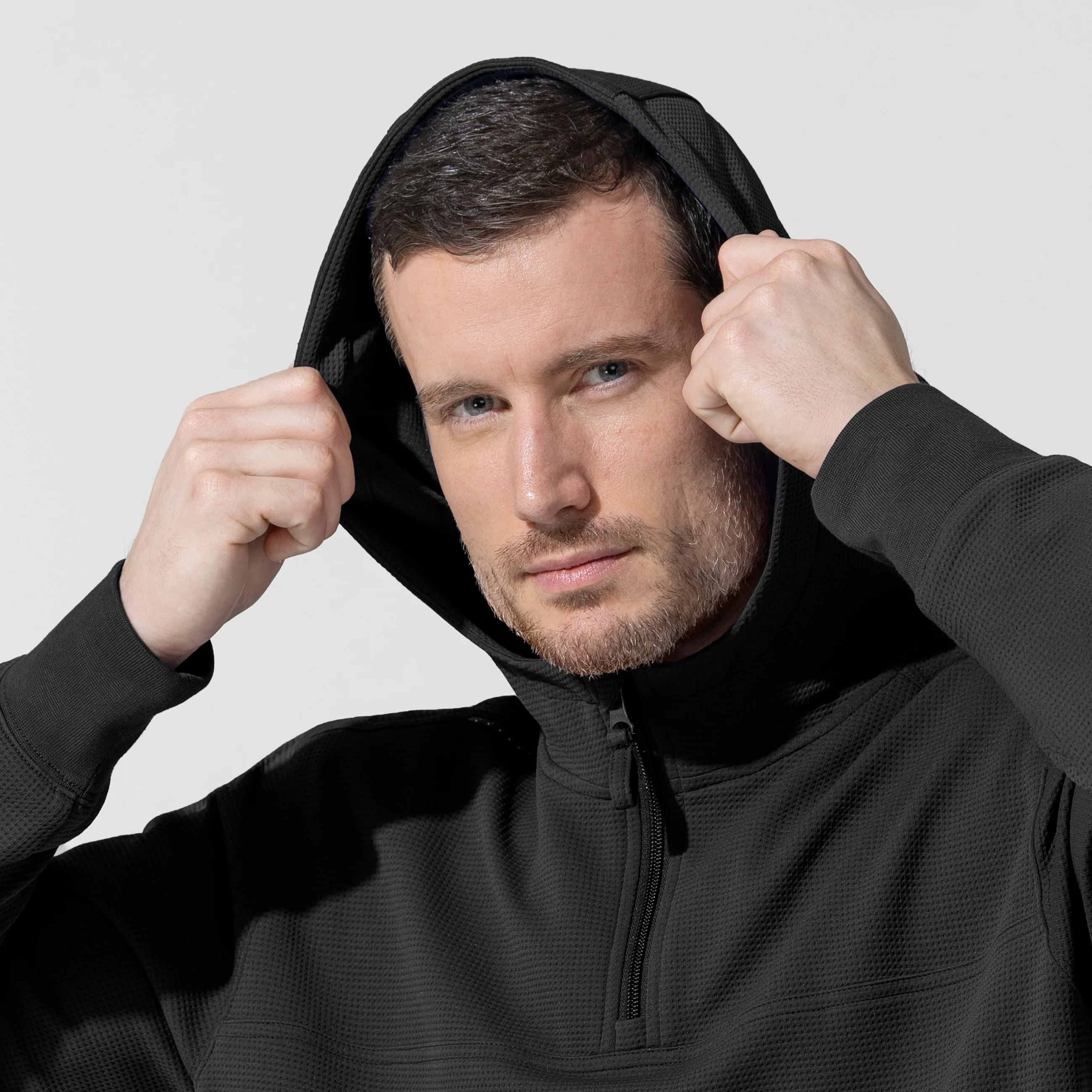 Carhartt Men's Quarter Zip Waffle Hoodie - Black - Image 6