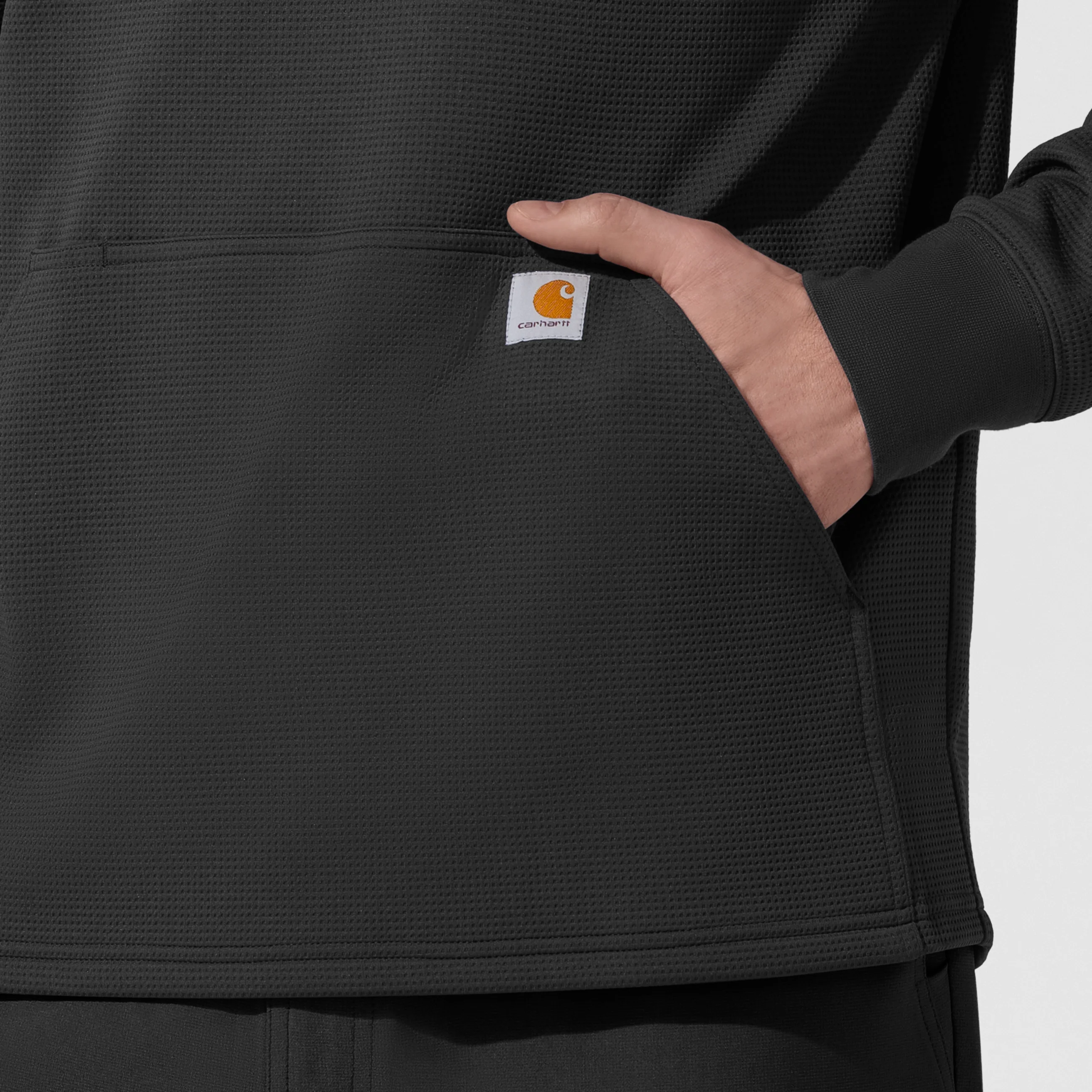 Carhartt Men's Quarter Zip Waffle Hoodie - Black - Image 7