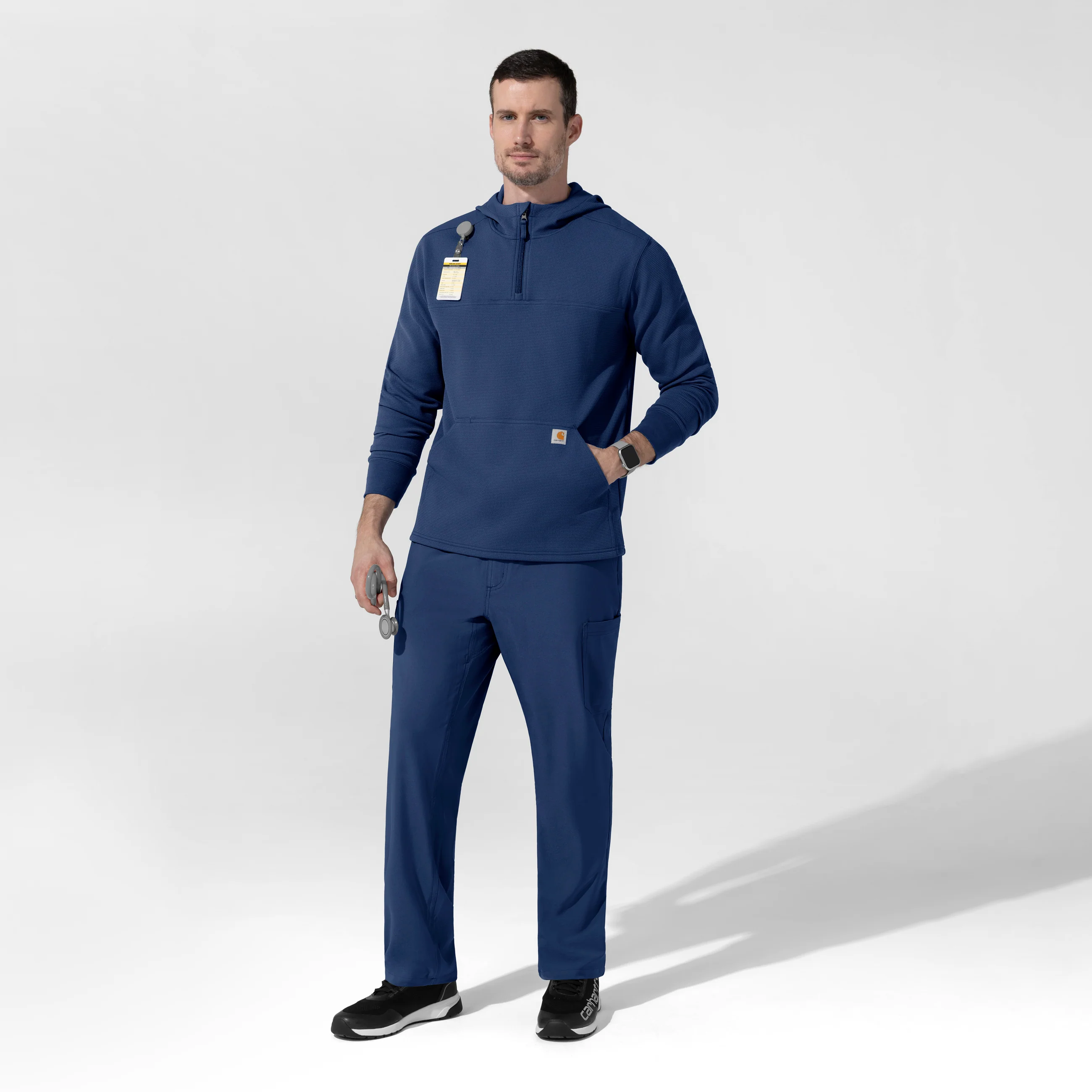 Carhartt Men's Quarter Zip Waffle Hoodie - Navy - Image 3