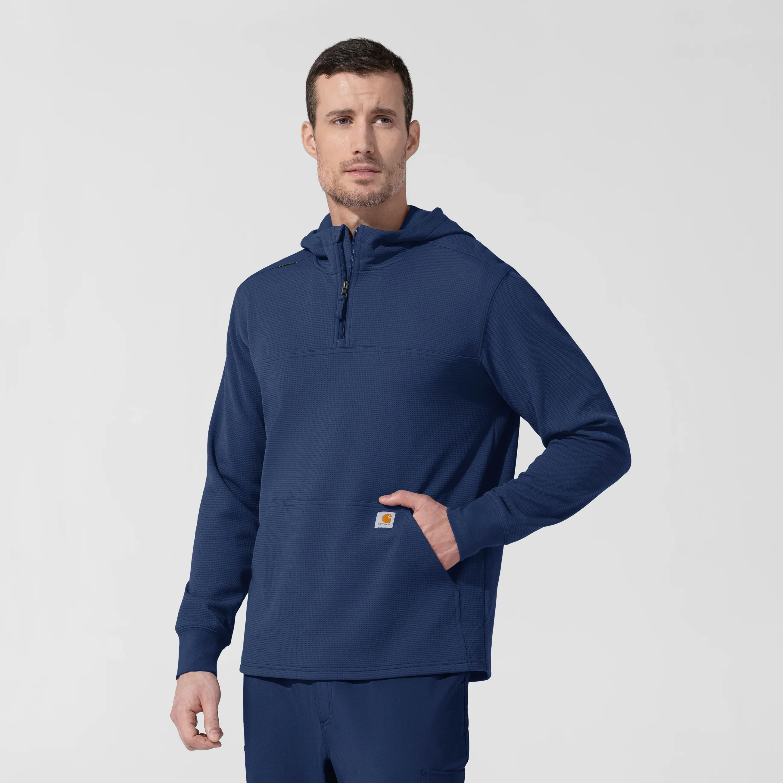 Carhartt Men's Quarter Zip Waffle Hoodie - Navy - Image 4