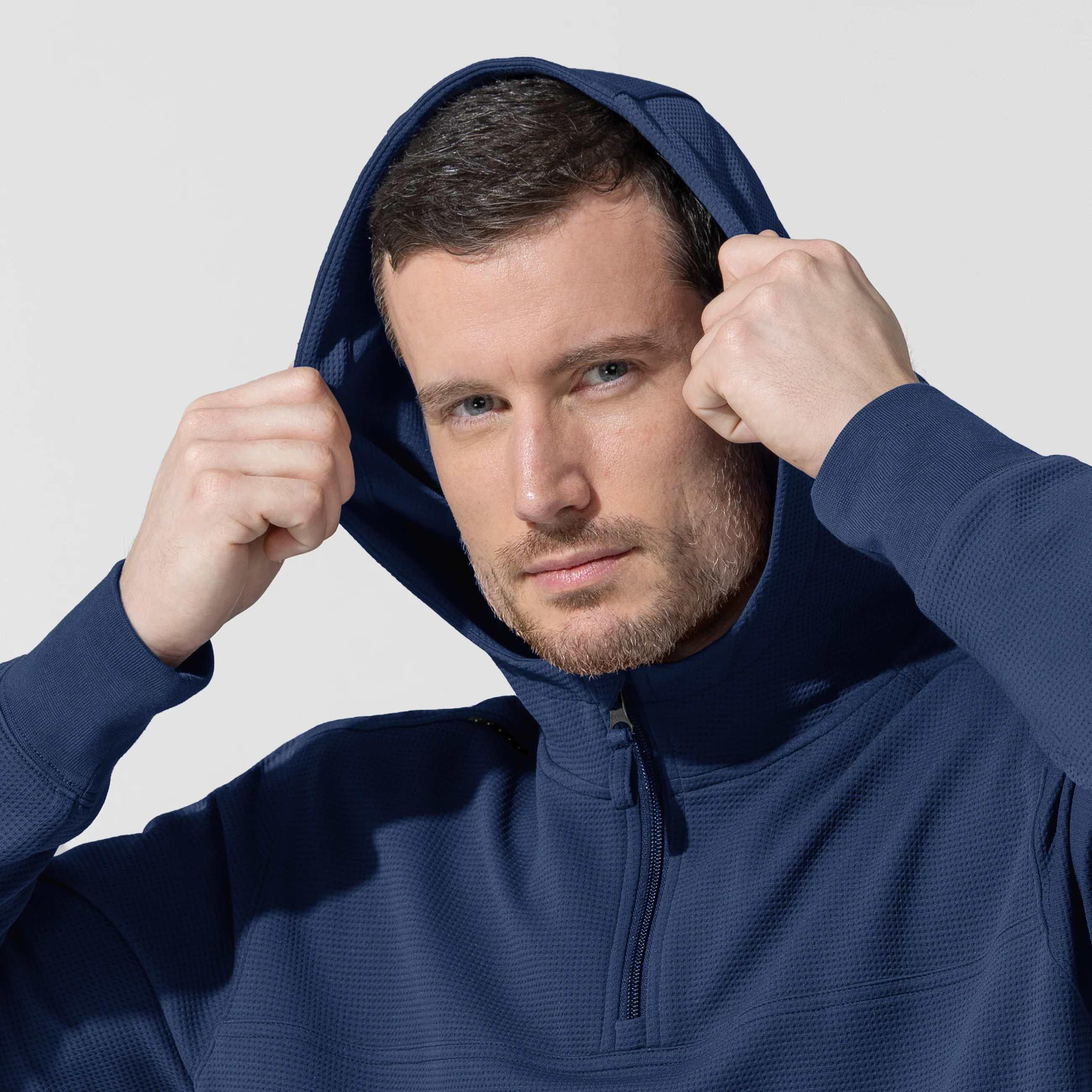Carhartt Men's Quarter Zip Waffle Hoodie - Navy - Image 6