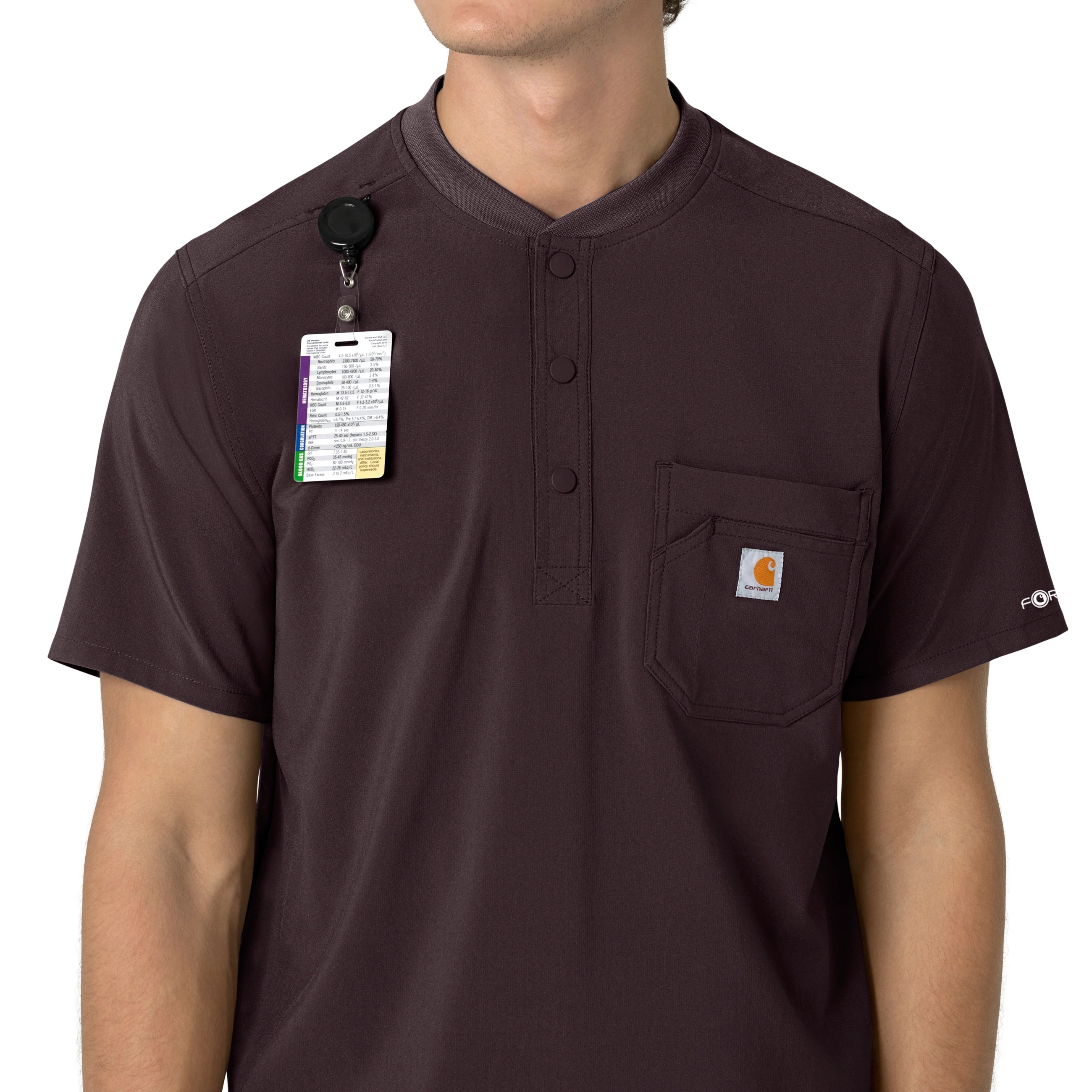 Carhartt Force Cross-Flex Men's Henley Scrub Top - Dark Sepia - Image 5