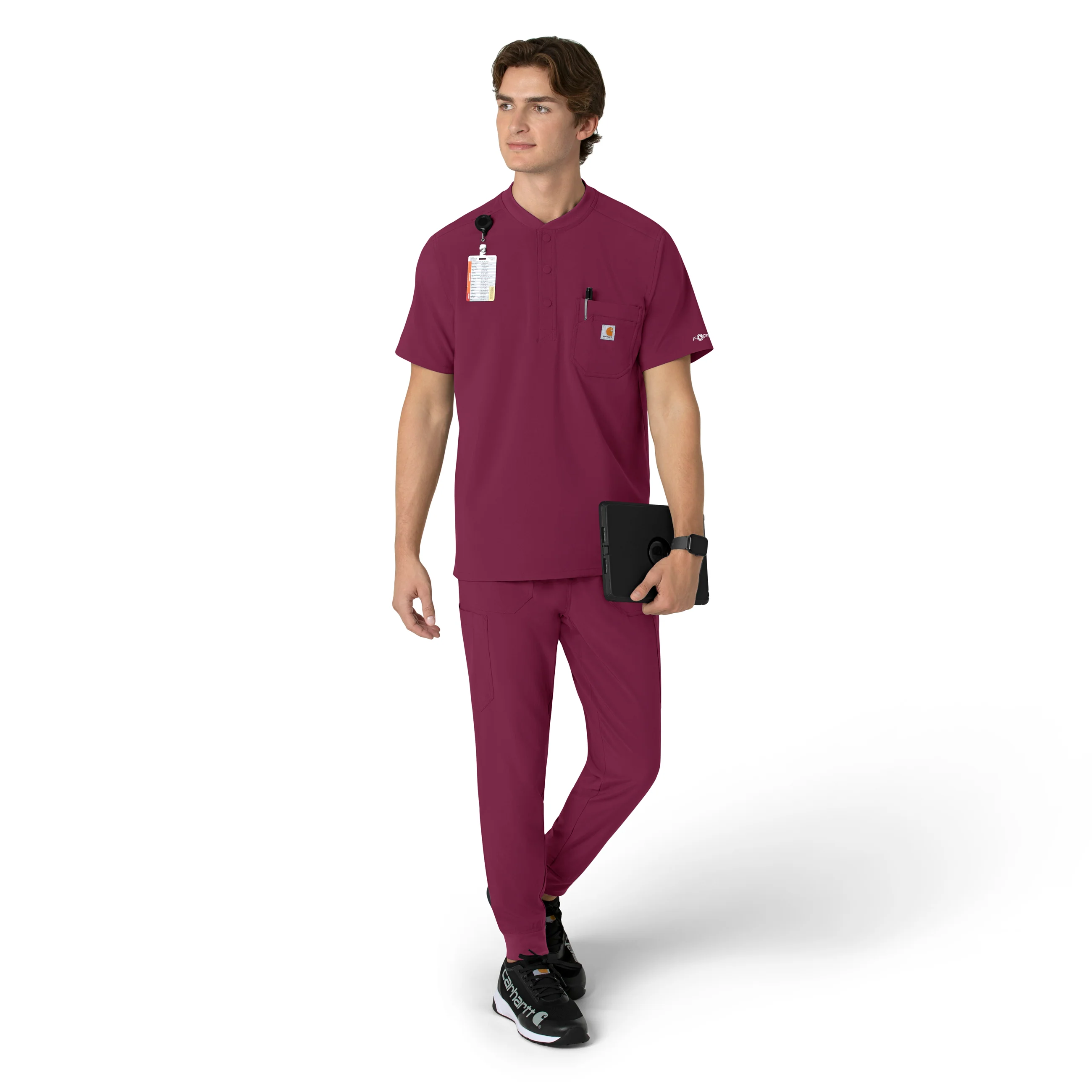 Carhartt Force Cross-Flex Men's Henley Scrub Top - Wine - Image 3