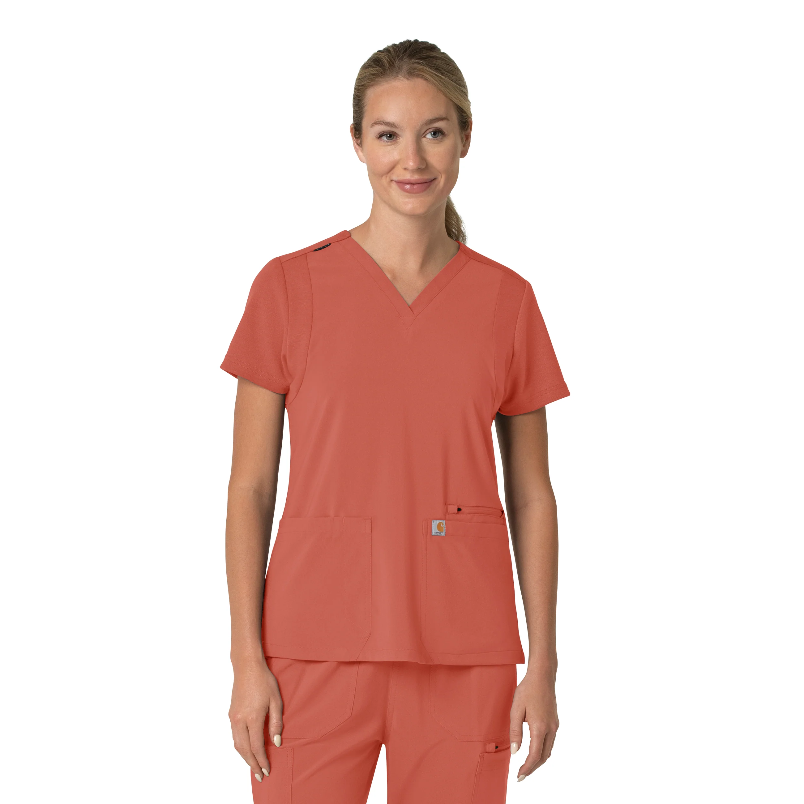 Carhartt Force Cross-Flex Women's Flex Panel V-Neck Scrub Top - Dusty Cedar