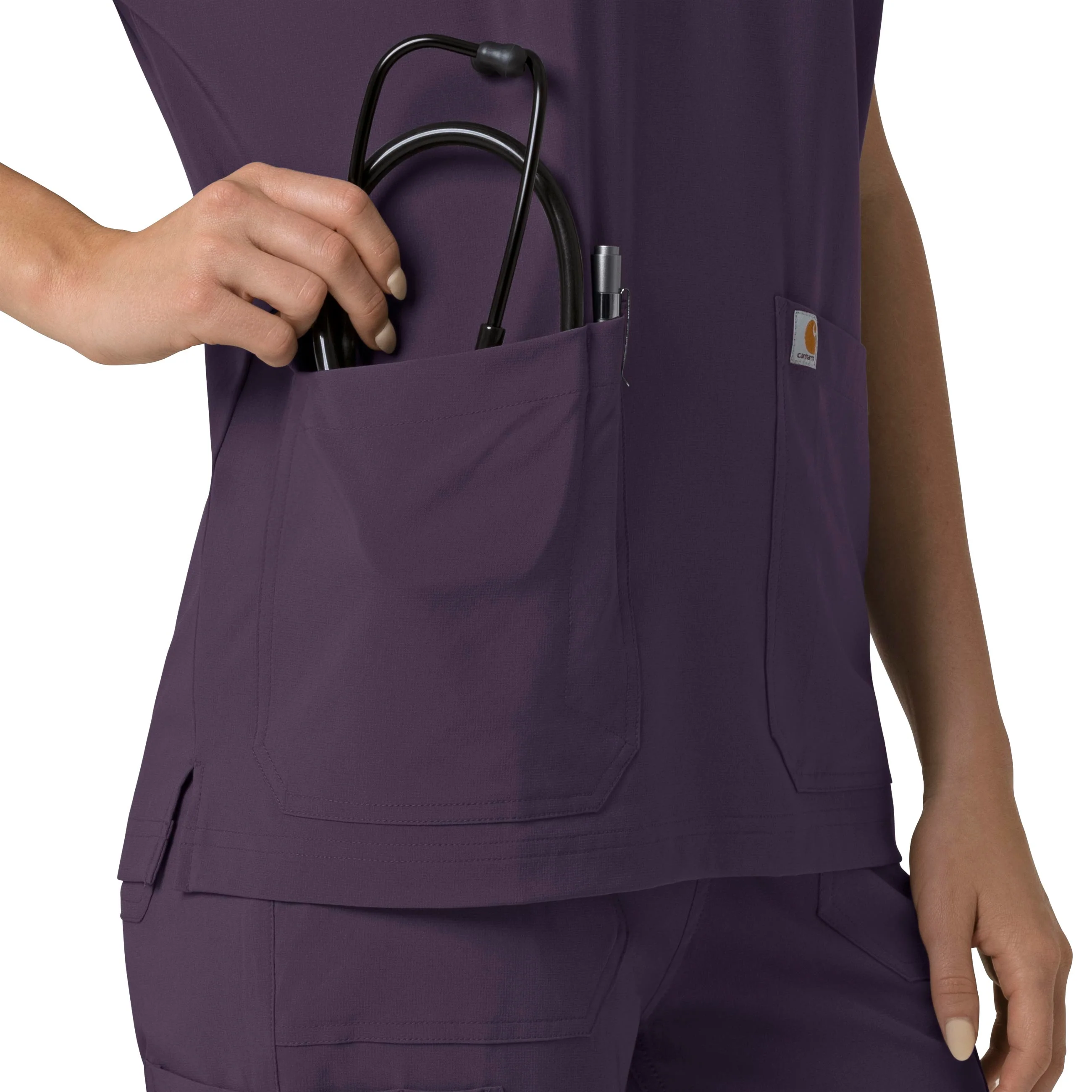 Carhartt Force Cross-Flex Women's Oversized V-Neck Scrub Top - Black Plum - Image 9