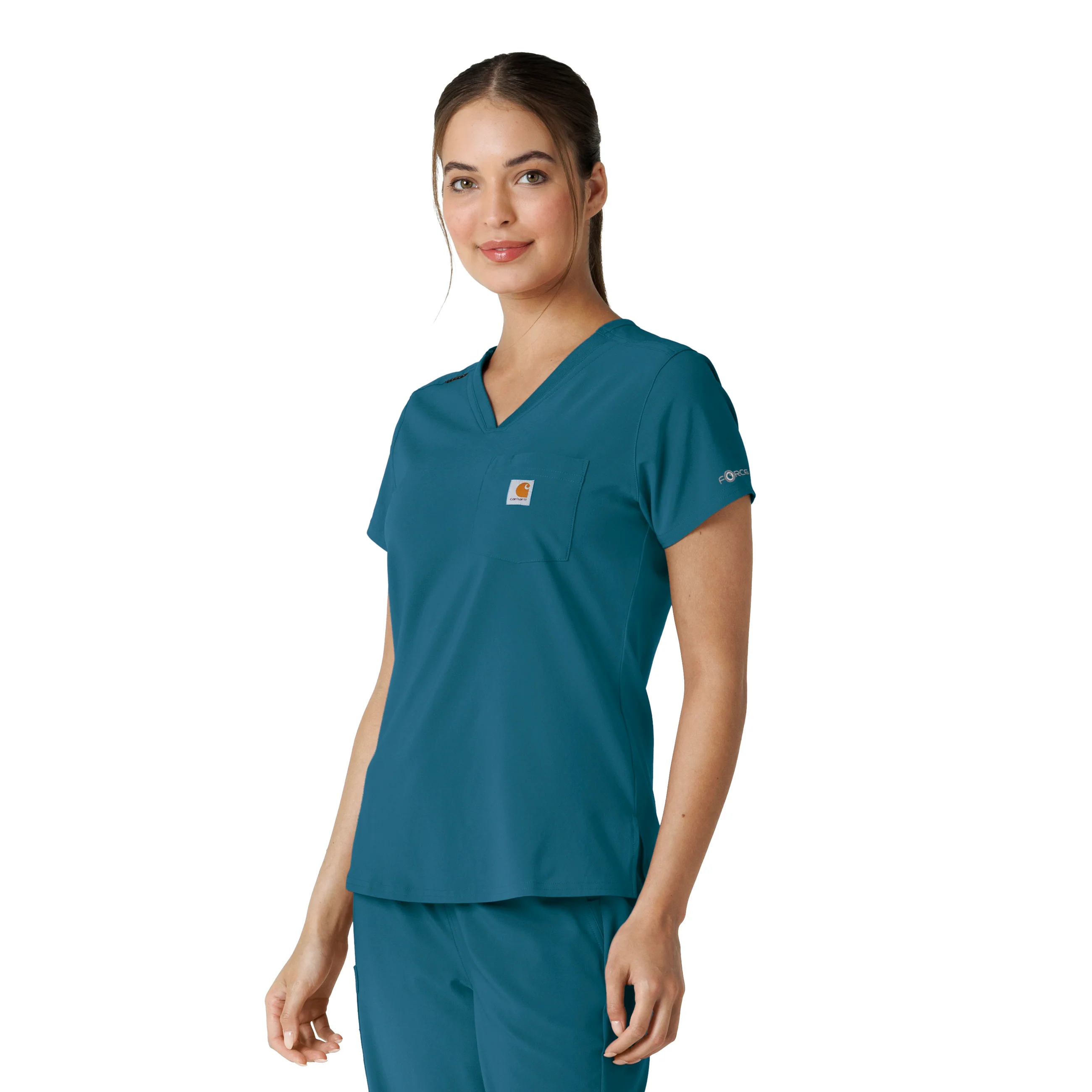 Carhartt Force Cross-Flex Women's Tuck-In Scrub Top - Caribbean - Image 4
