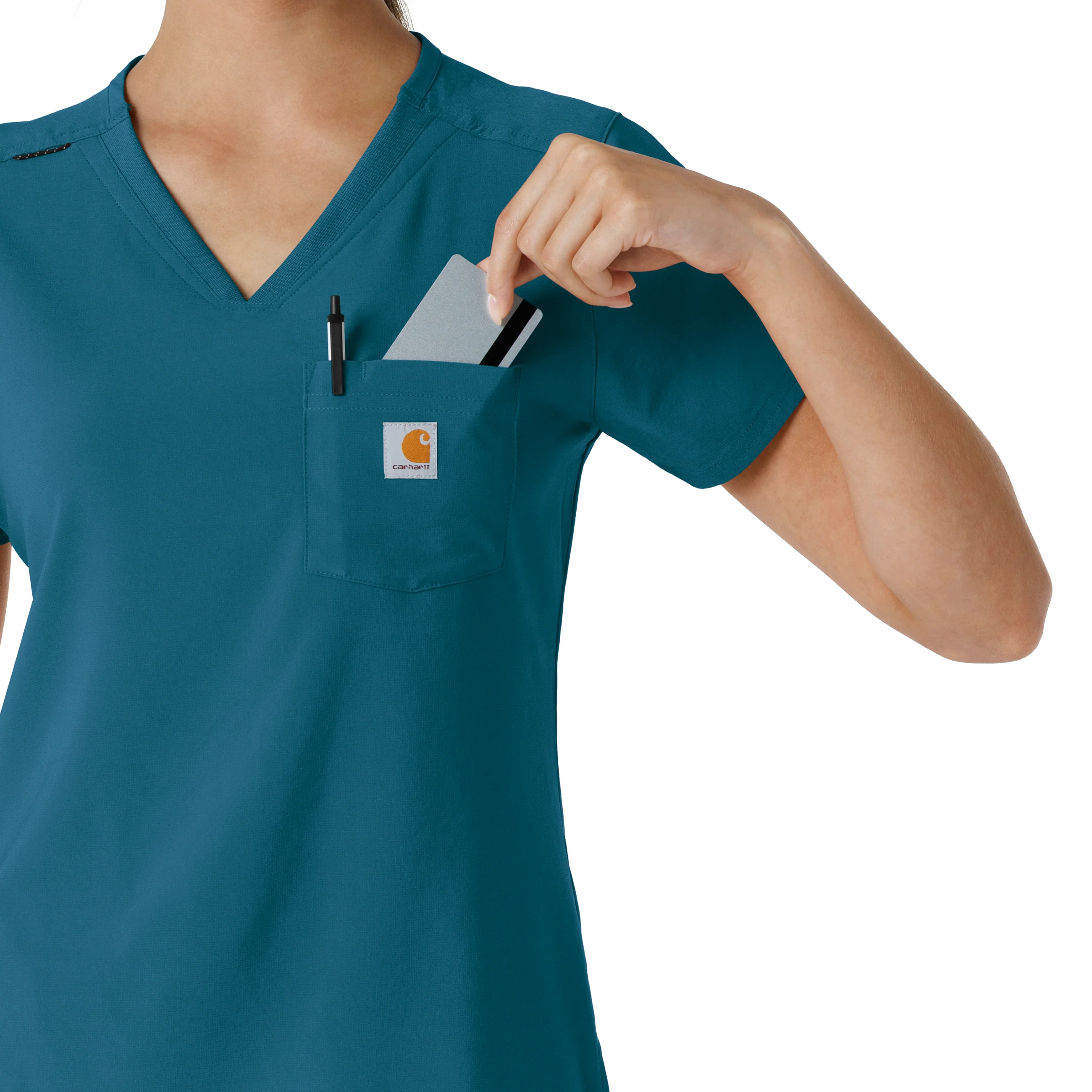 Carhartt Force Cross-Flex Women's Tuck-In Scrub Top - Caribbean - Image 8