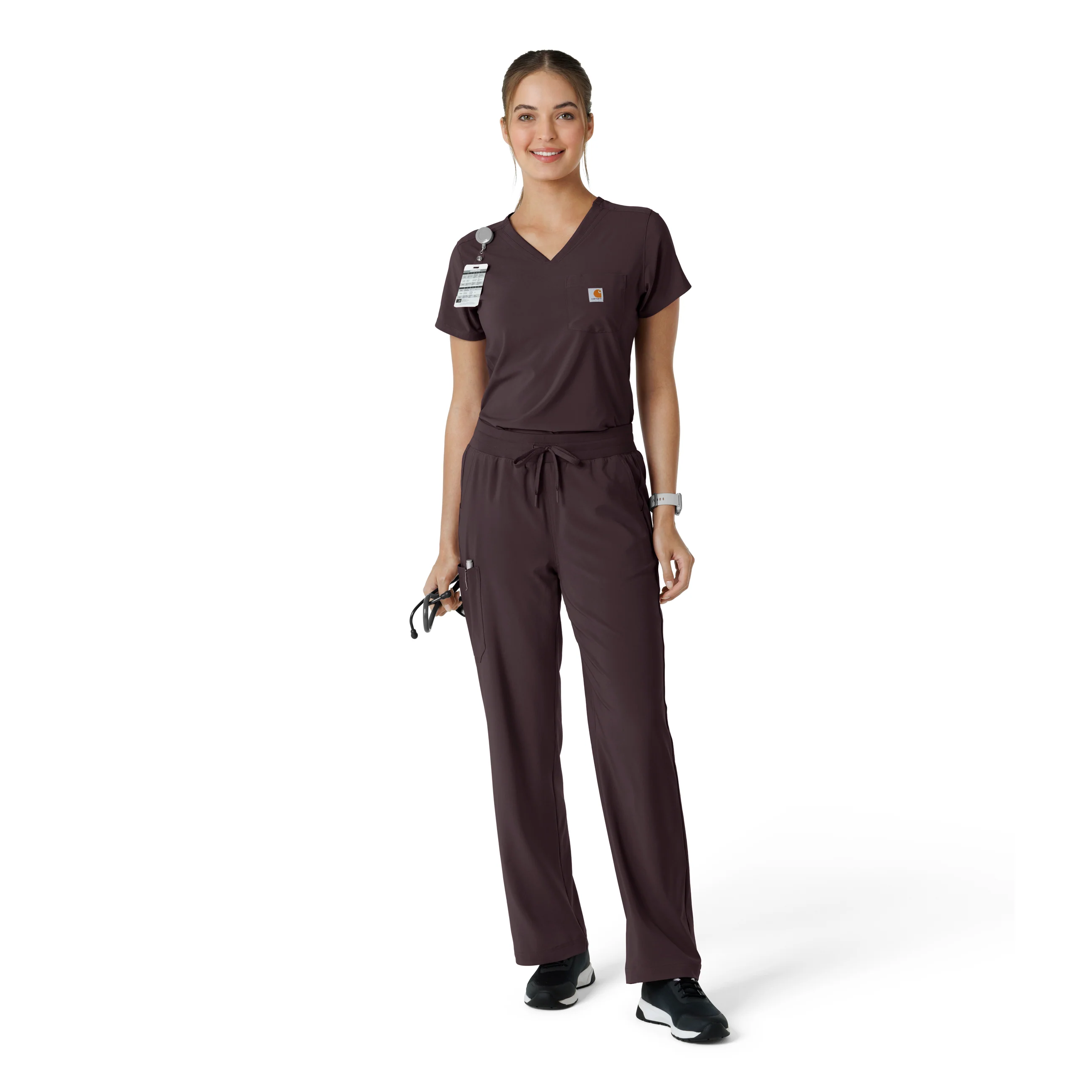 Carhartt Force Cross-Flex Women's Tuck-In Scrub Top - Dark Sepia - Image 3