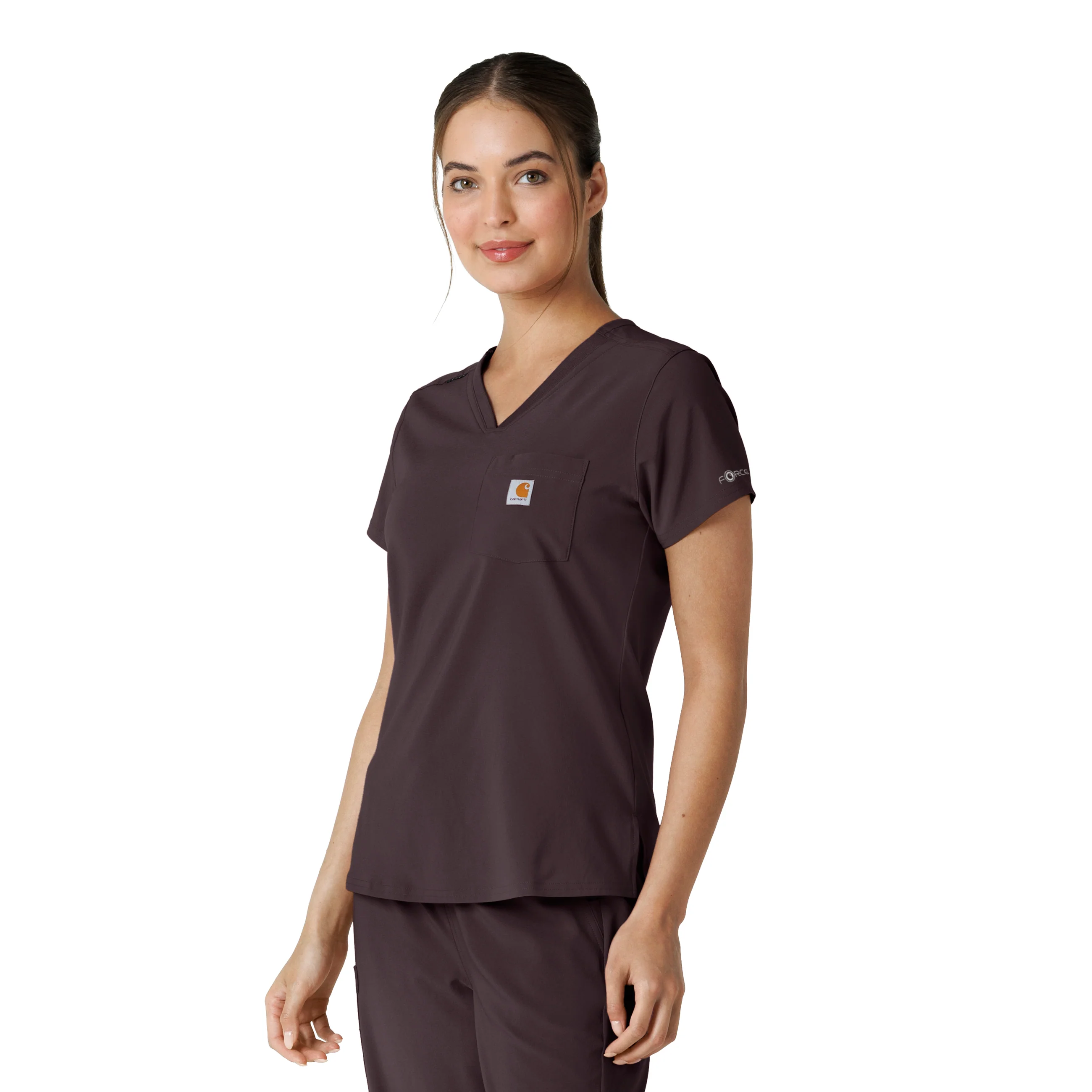 Carhartt Force Cross-Flex Women's Tuck-In Scrub Top - Dark Sepia - Image 4