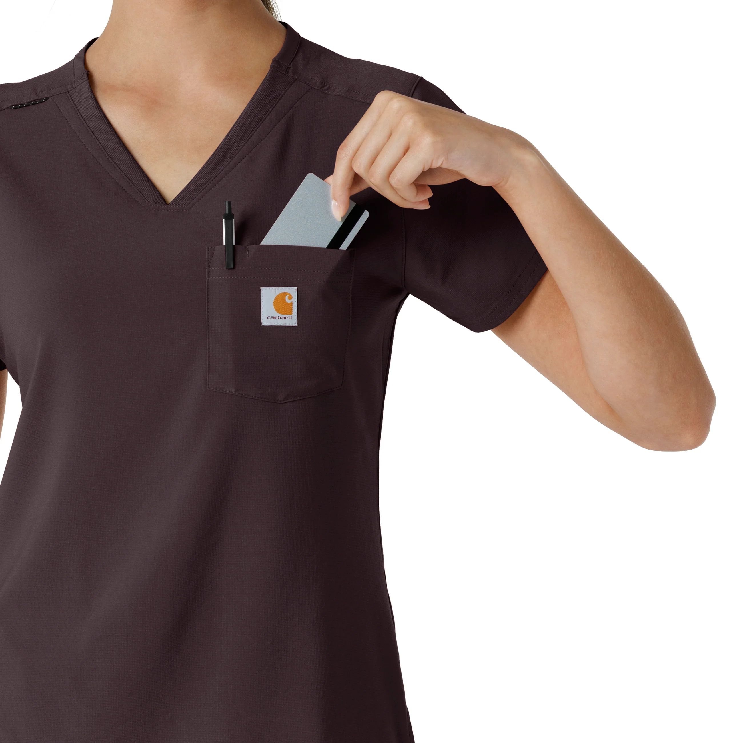 Carhartt Force Cross-Flex Women's Tuck-In Scrub Top - Dark Sepia - Image 8