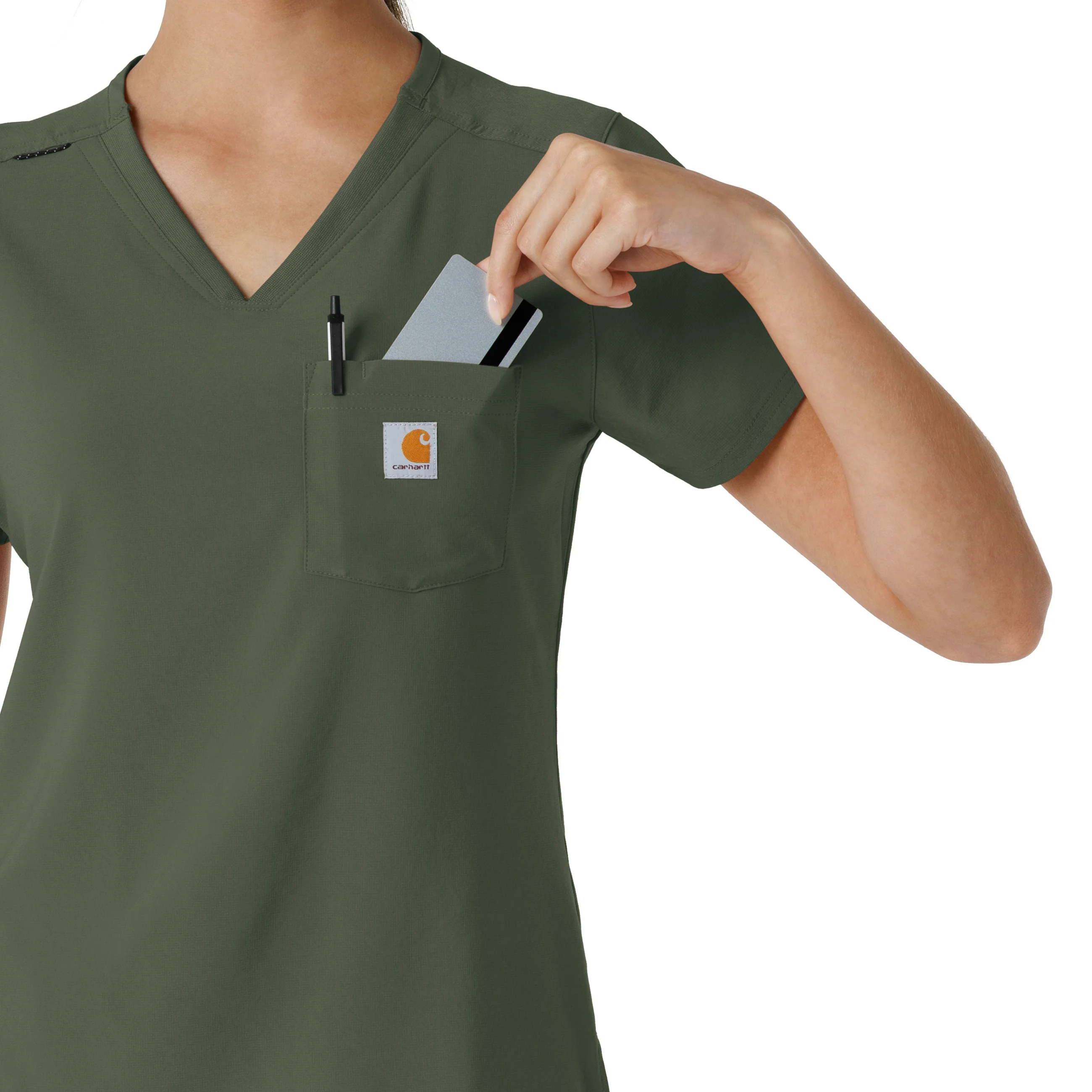 Carhartt Force Cross-Flex Women's Tuck-In Scrub Top - Olive - Image 8
