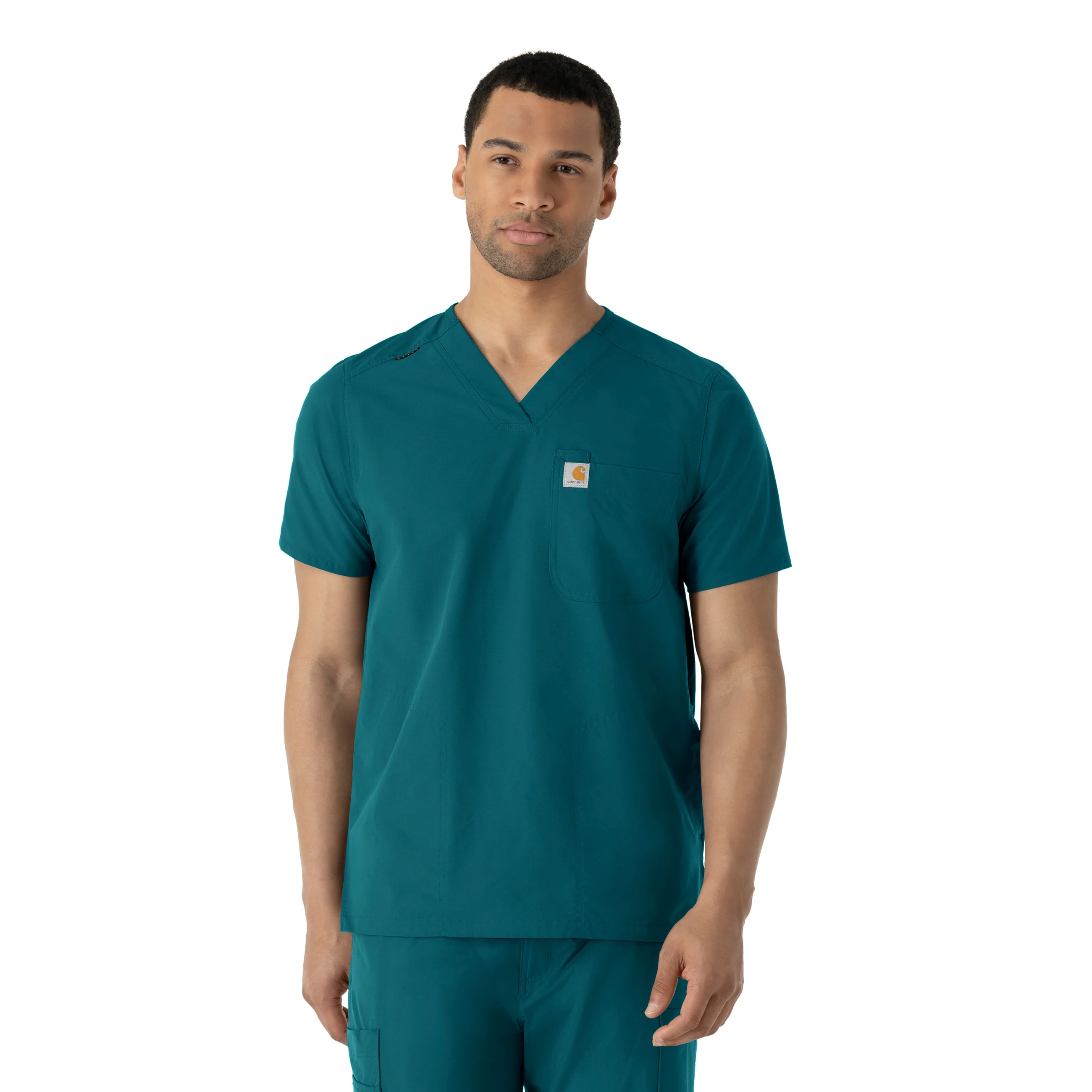 Carhartt Force Essentials Men's V-Neck Shirttail Scrub Top - Caribbean Blue